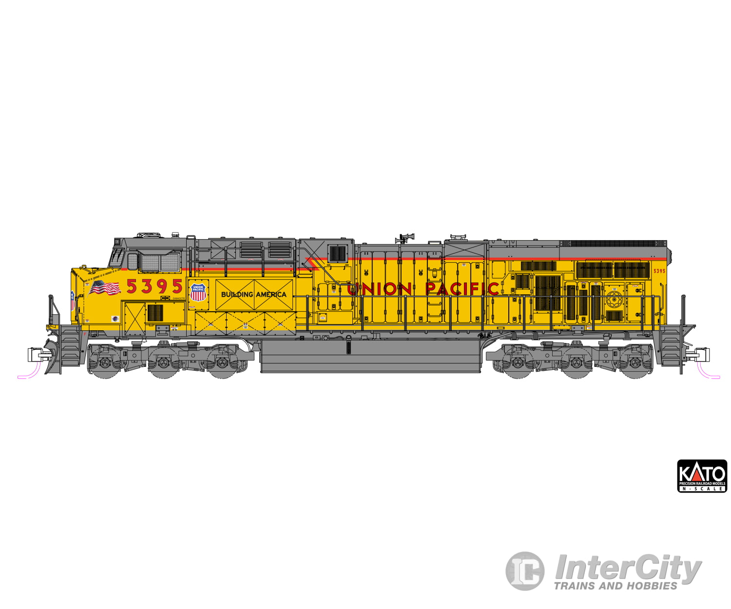 Kato N 1768965DCC GE ES44AC GEVO - DCC - Union Pacific #5395 (2020s Armour Yellow gray Nose Flag) Locomotives