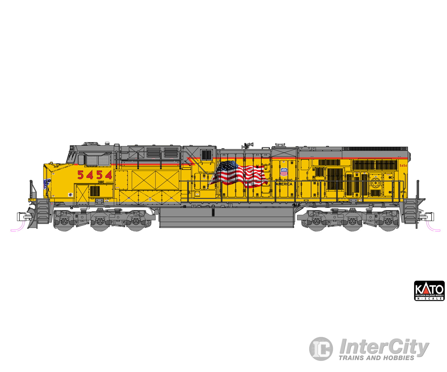 Kato N 1768966S GE ES44AC GEVO - Sound and DCC - Union Pacific #5454 (Armour Yellow gray US Flag Building America)