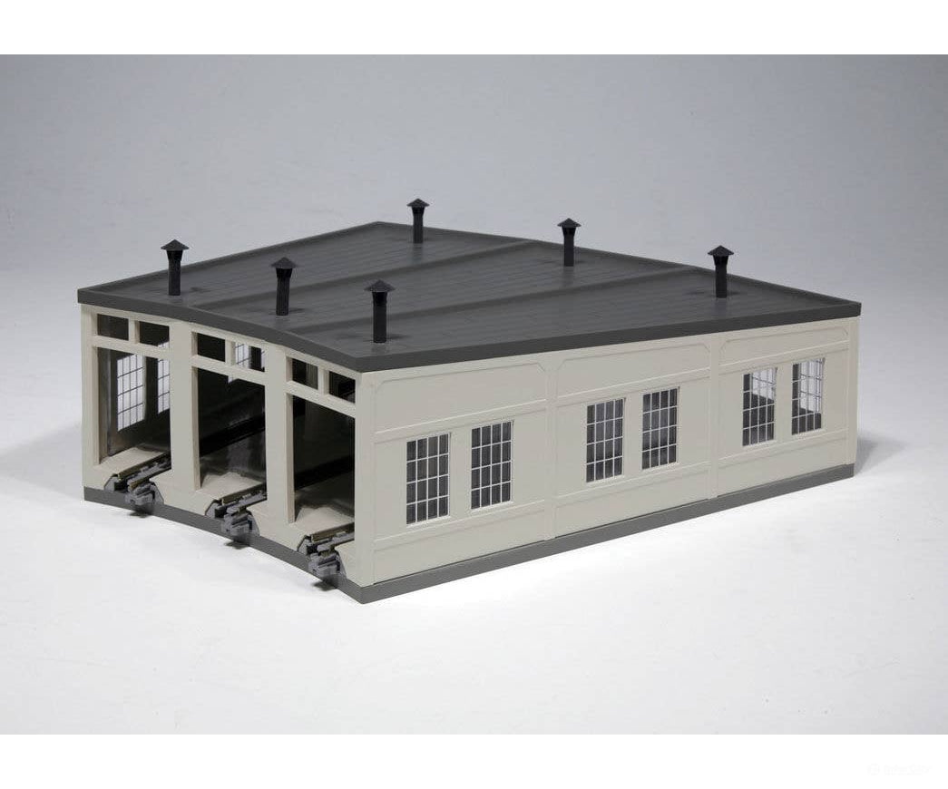 Kato N 23240 Three-Stall Concrete Roundhouse - Kit - 7-7/8’’ 20cm Deep 10-Degree Stalls - Structures