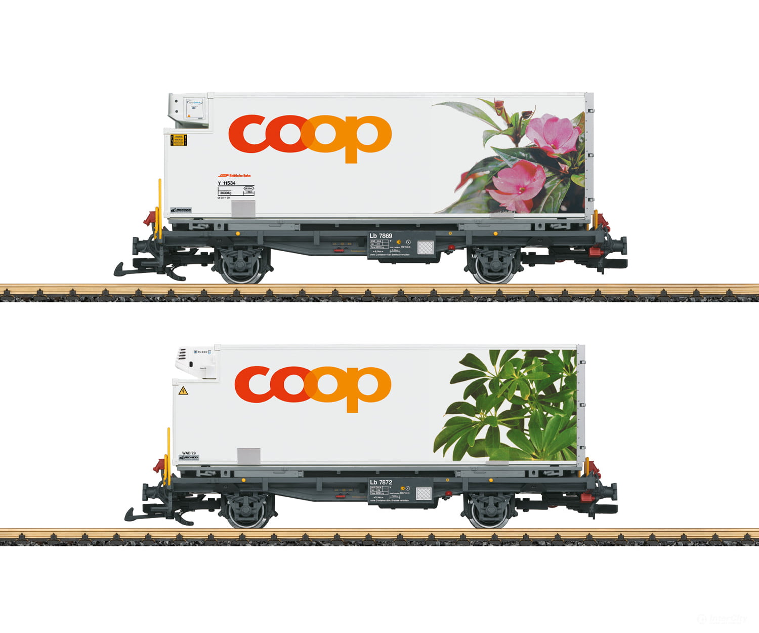 LGB 45885 G RhB Container Car Set ’coop®’ European Freight Cars