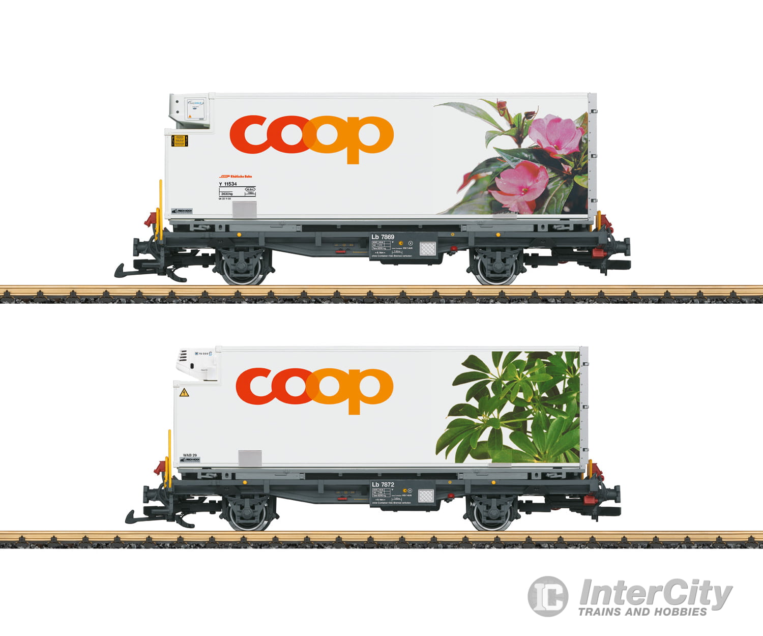 LGB 45885 G RhB Container Car Set ’coop®’ European Freight Cars
