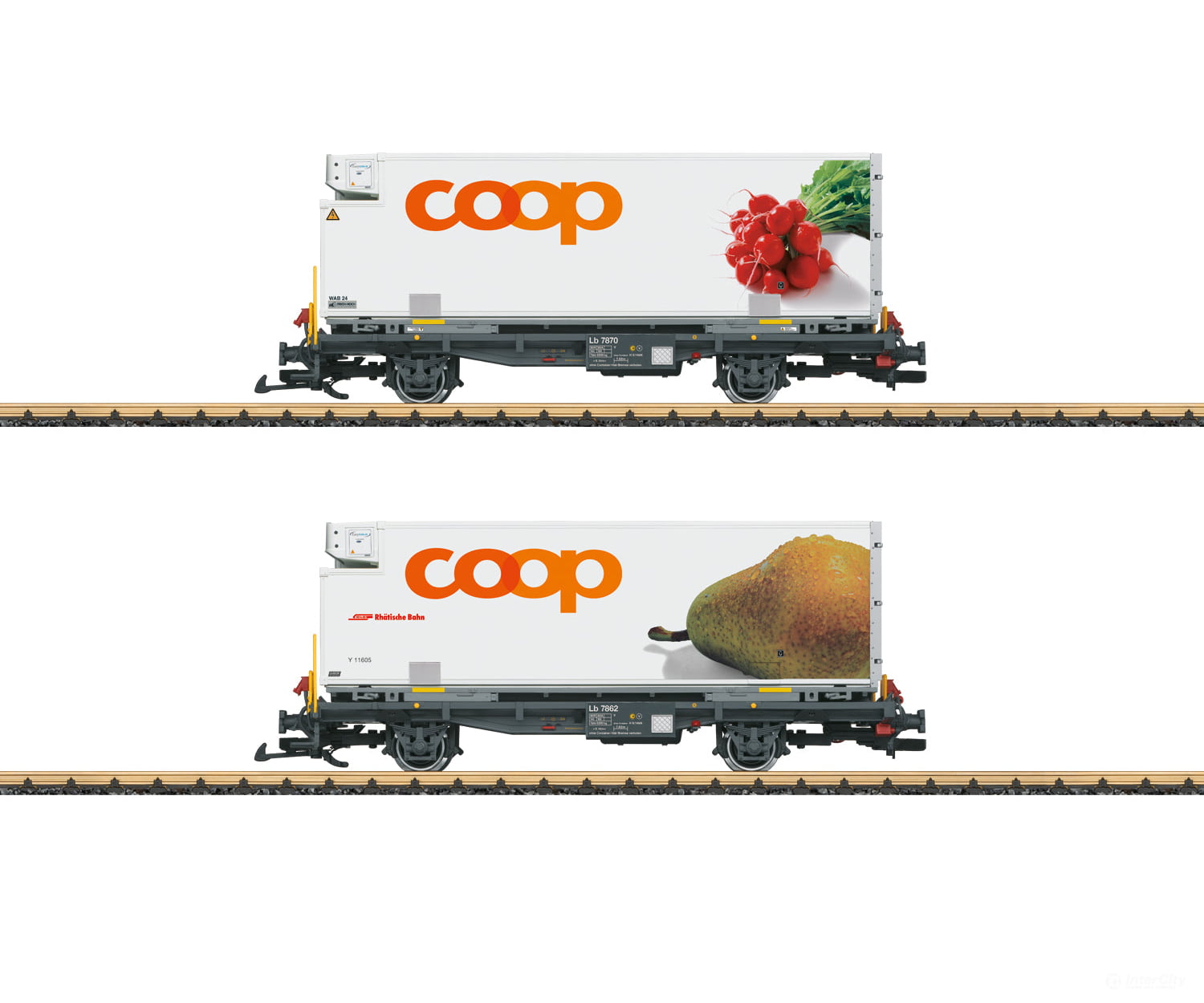 Lgb 45889 G Rhb ’Coop®’ Container Transport Car Set European Freight Cars