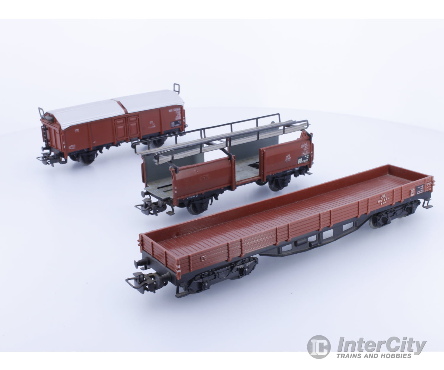 Marklin 4613 Ho Db Lot Of 3 Freight Cars. 1 X 4613/1 Low Side Four Axle Flat Car/1 Metal Roof Box