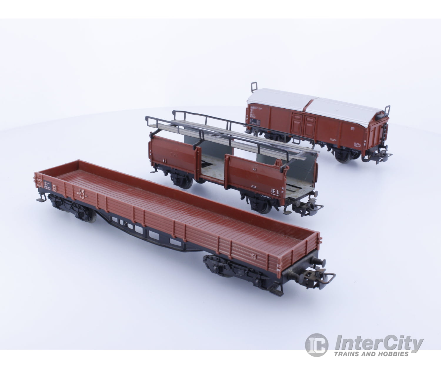 Marklin 4613 Ho Db Lot Of 3 Freight Cars. 1 X 4613/1 Low Side Four Axle Flat Car/1 Metal Roof Box