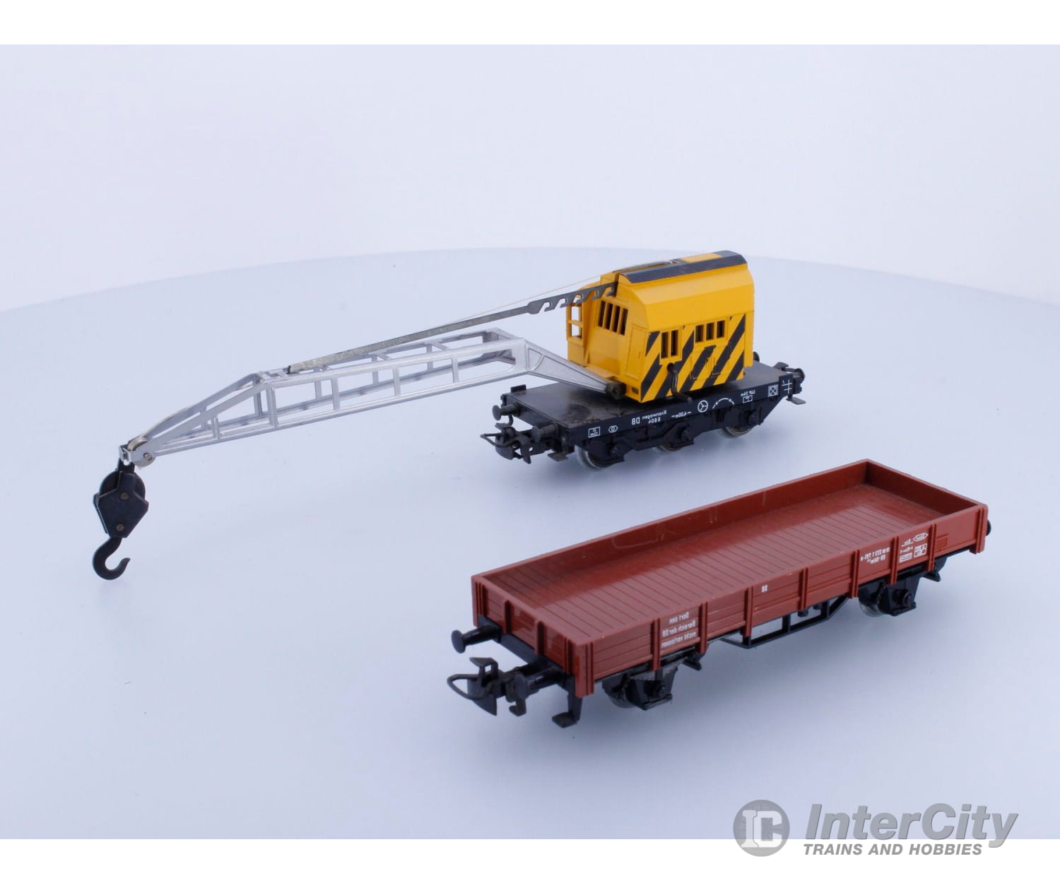 Marklin 4671 Ho Db Yellow Crane Car With Brown Low Side Flat 6804 European Freight Cars
