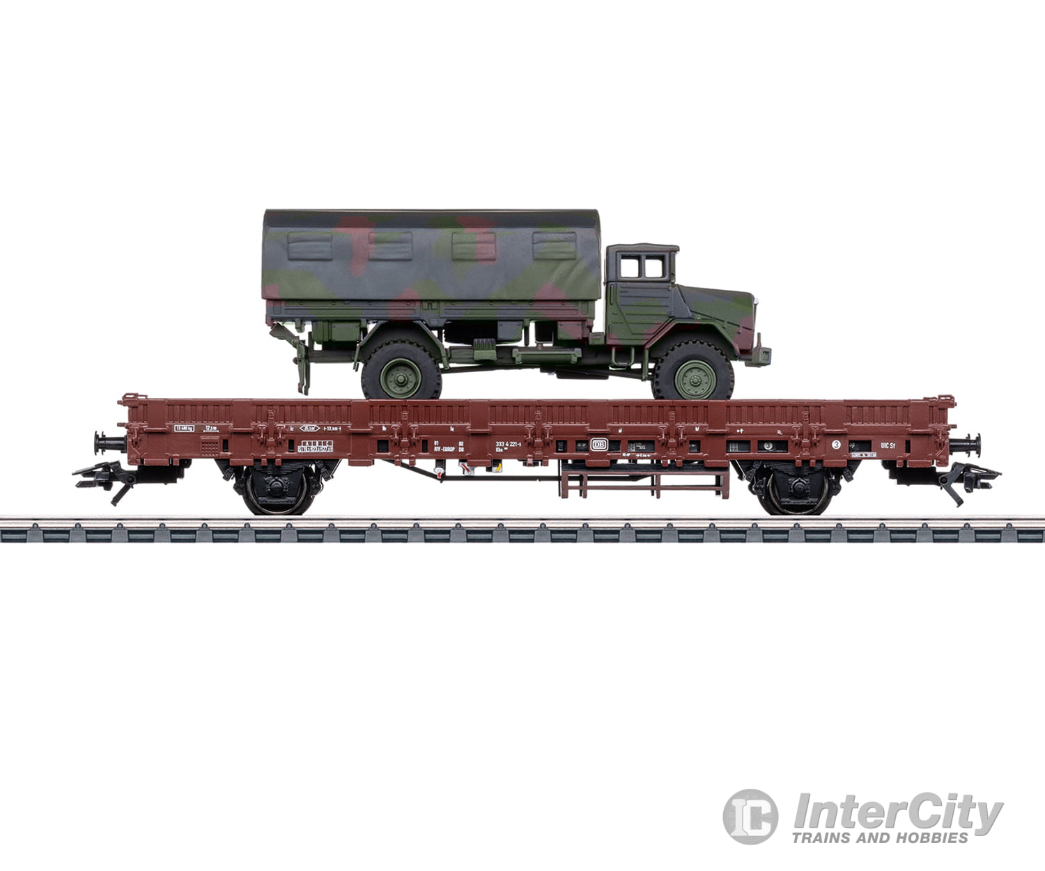 Marklin 46928 HO Type Kbs 443 Stake Car with Military Truck Load European Freight Cars