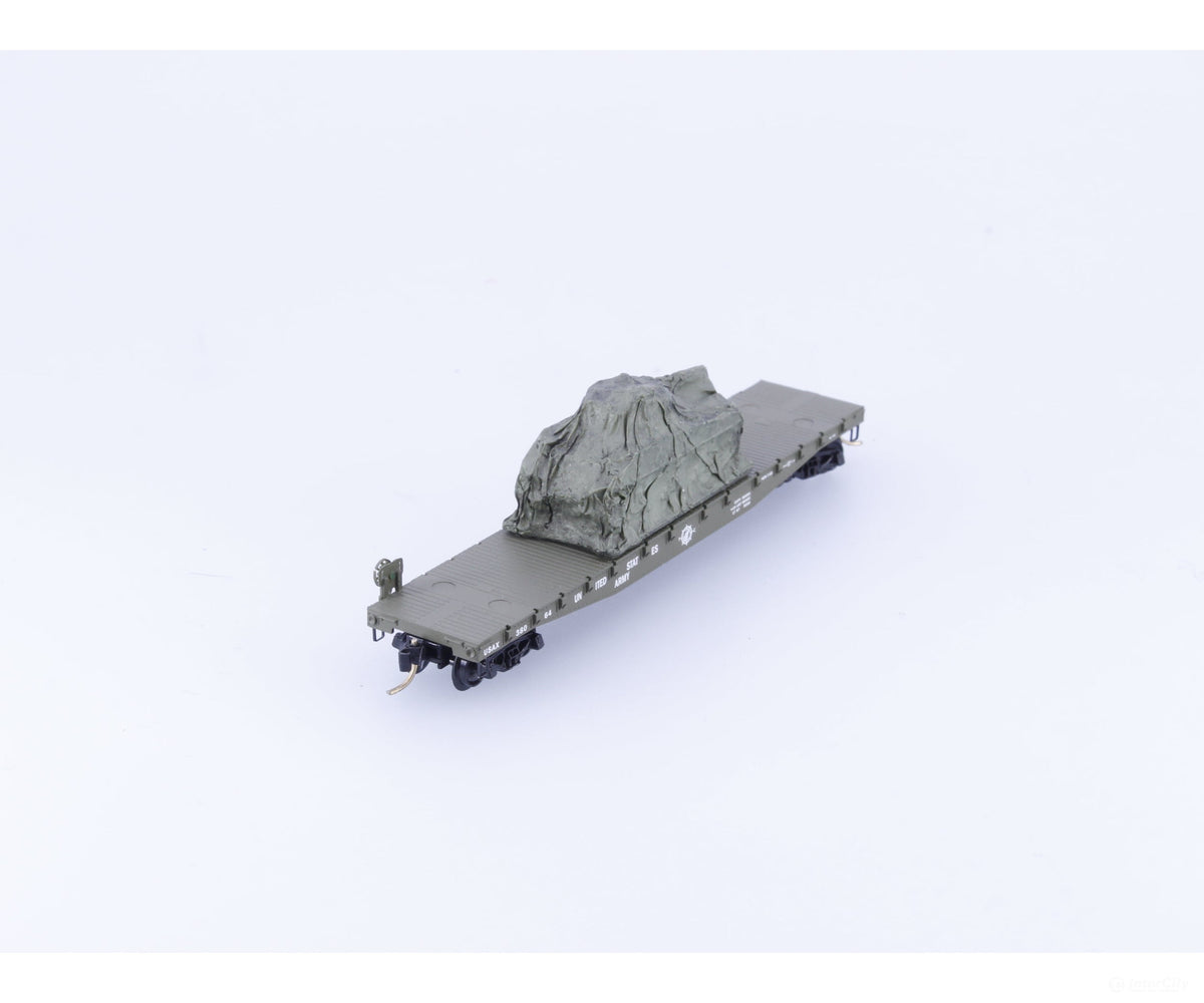 Micro Trains 04500181 N 50’ Fishbelly Side Flatcar w/ Tank Load United States Army (USAX) 38064 - Freight Cars