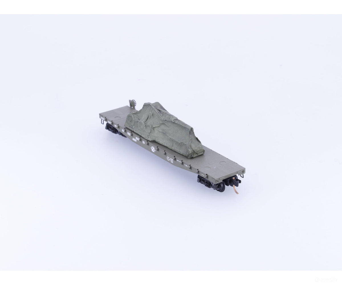Micro Trains 04500182 N 50’ Fishbelly Side Flat Car w/ Cannon Load United States Army (USAX) 38068 - Freight Cars