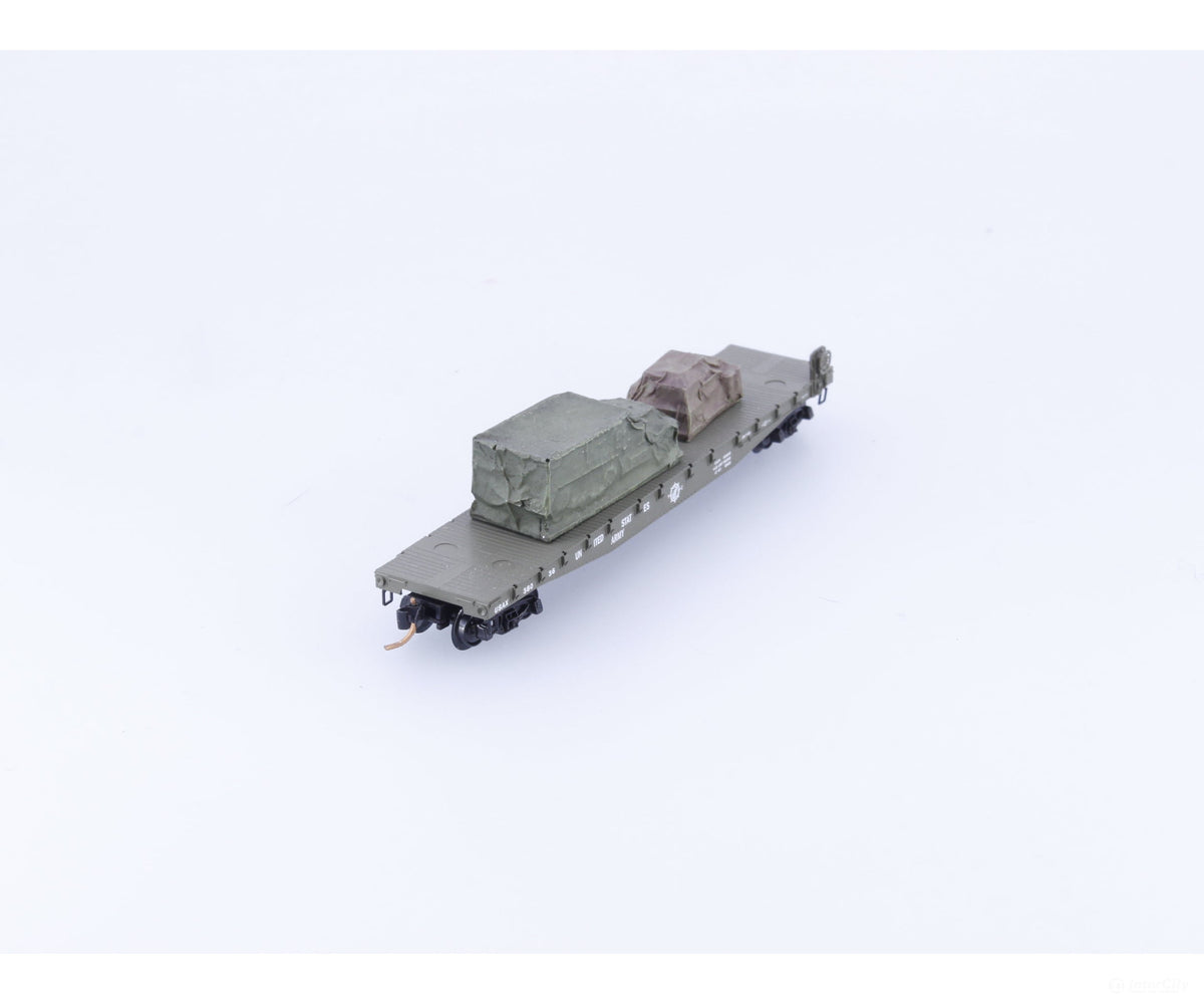 Micro Trains 04500183 N 50’ Fishbelly Side Flatcar w/ Half Track Load United States Army (USAX) 38036 - Freight Cars