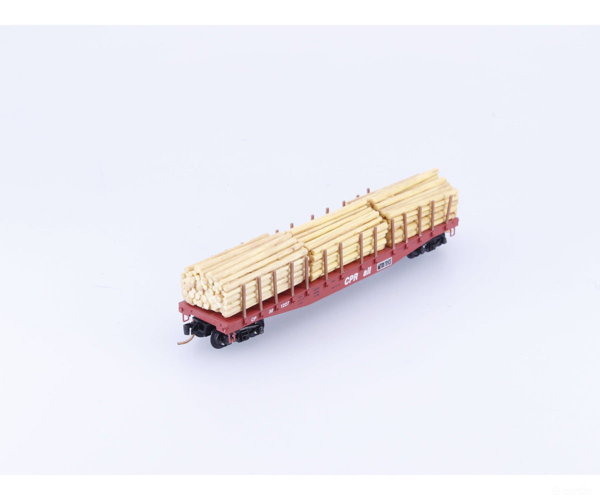 Micro Trains 04500280 N 50’ Flat car Fishbelly Side w/ Log Load #2 Canadian Pacific (CP) 301227 - Freight Cars