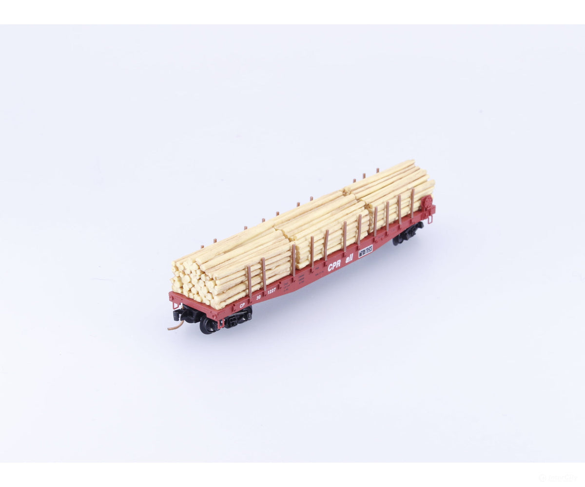 Micro Trains 04500280 N 50’ Flat Car Fishbelly Side w/ Log Load #6 Canadian Pacific (CP) 301227 - Freight Cars