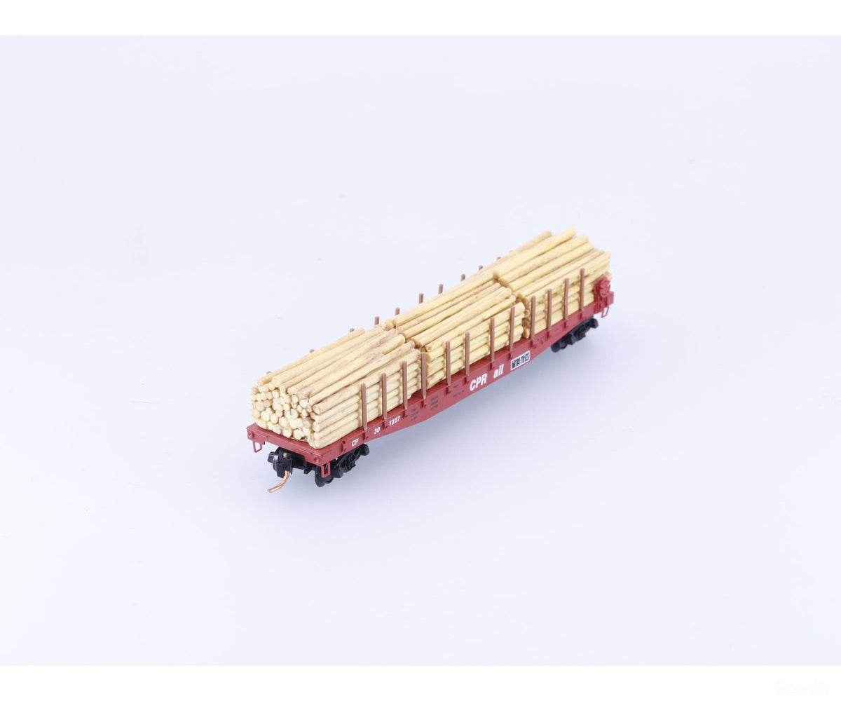Micro Trains 04500280 N 50’ Flat Car Fishbelly Side w/ Log Load #8 Canadian Pacific (CP) 301227 - Freight Cars