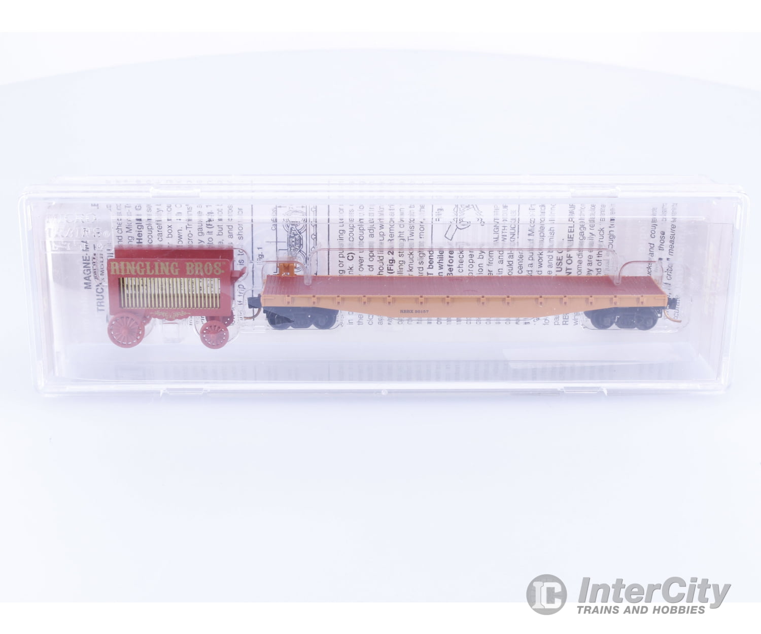 Micro Trains 04500372 N 50’ Fishbelly Side Flatcar and Wagon Ringling Bros. and Barnum & Bailey (RBBX) #2 20157 Freight