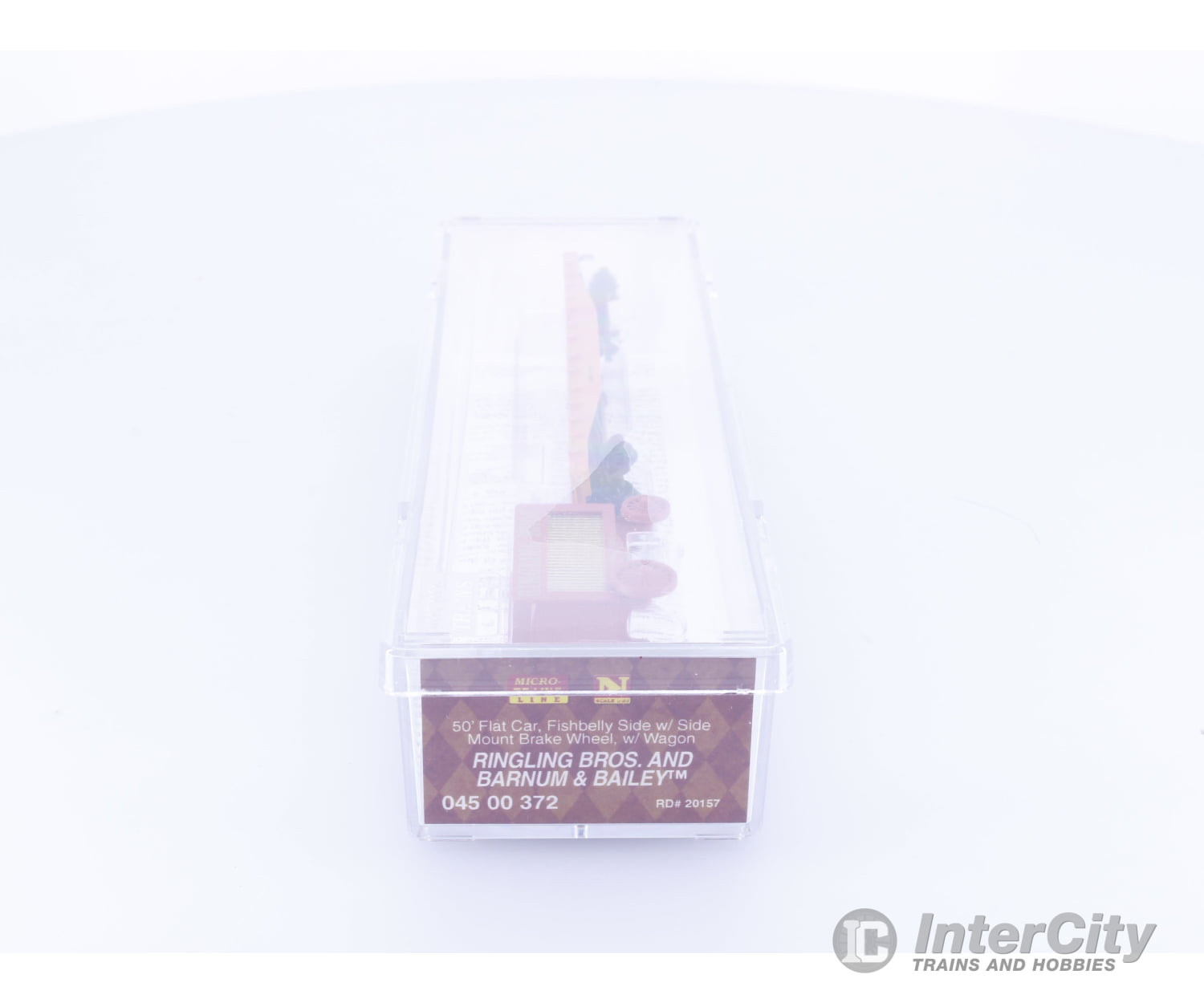 Micro Trains 04500372 N 50’ Fishbelly Side Flatcar and Wagon Ringling Bros. and Barnum & Bailey (RBBX) #2 20157 Freight