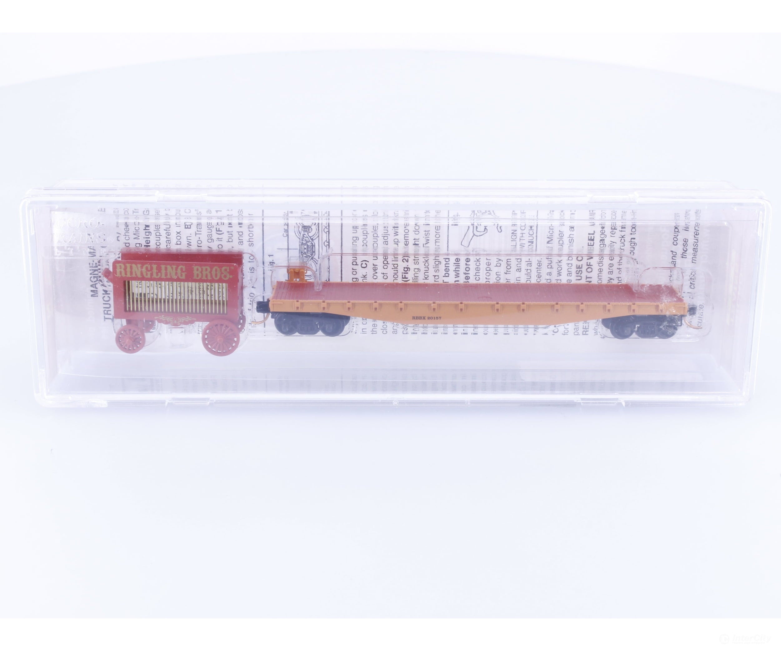 Micro Trains 04500372 N 50’ Fishbelly Side Flatcar and Wagon Ringling Bros. and Barnum & Bailey (RBBX) 20157 Freight