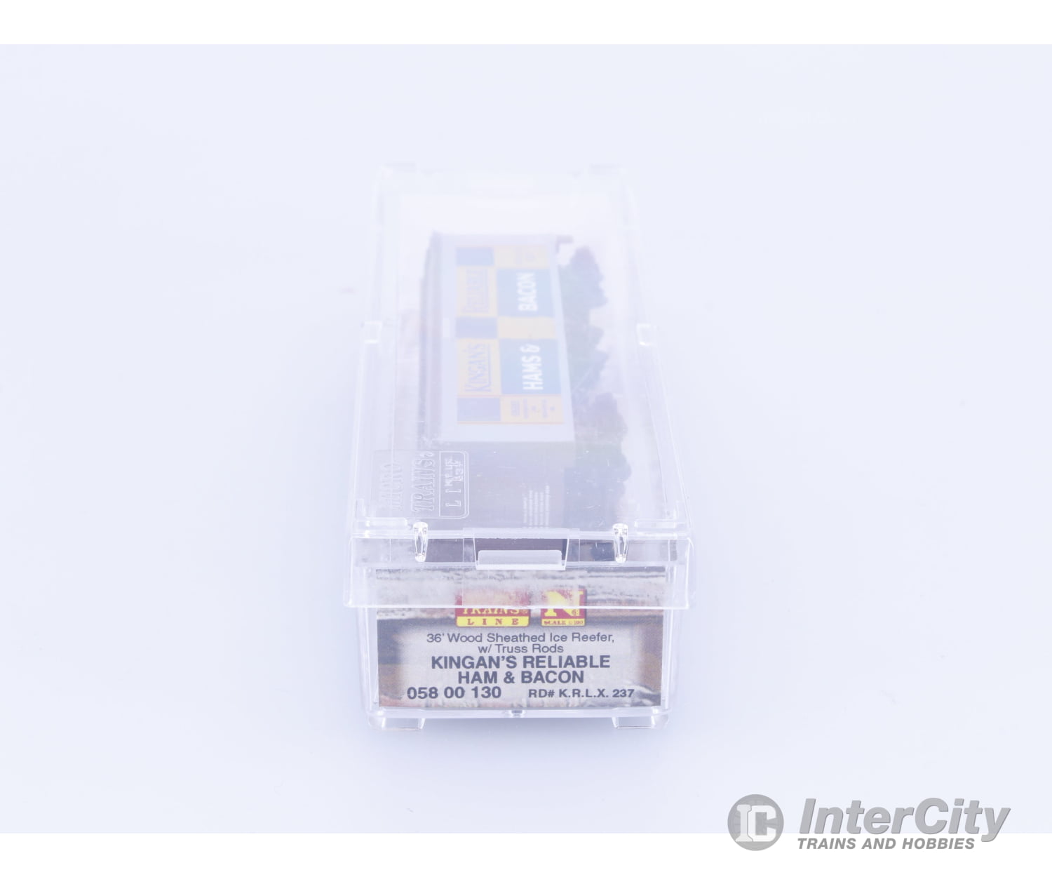 Micro Trains 05800130 N 36’ Wood Sheathed Ice Reefer with Truss Rods Kingan’s Reliable Ham and Bacon (KRLX) 237 Freight