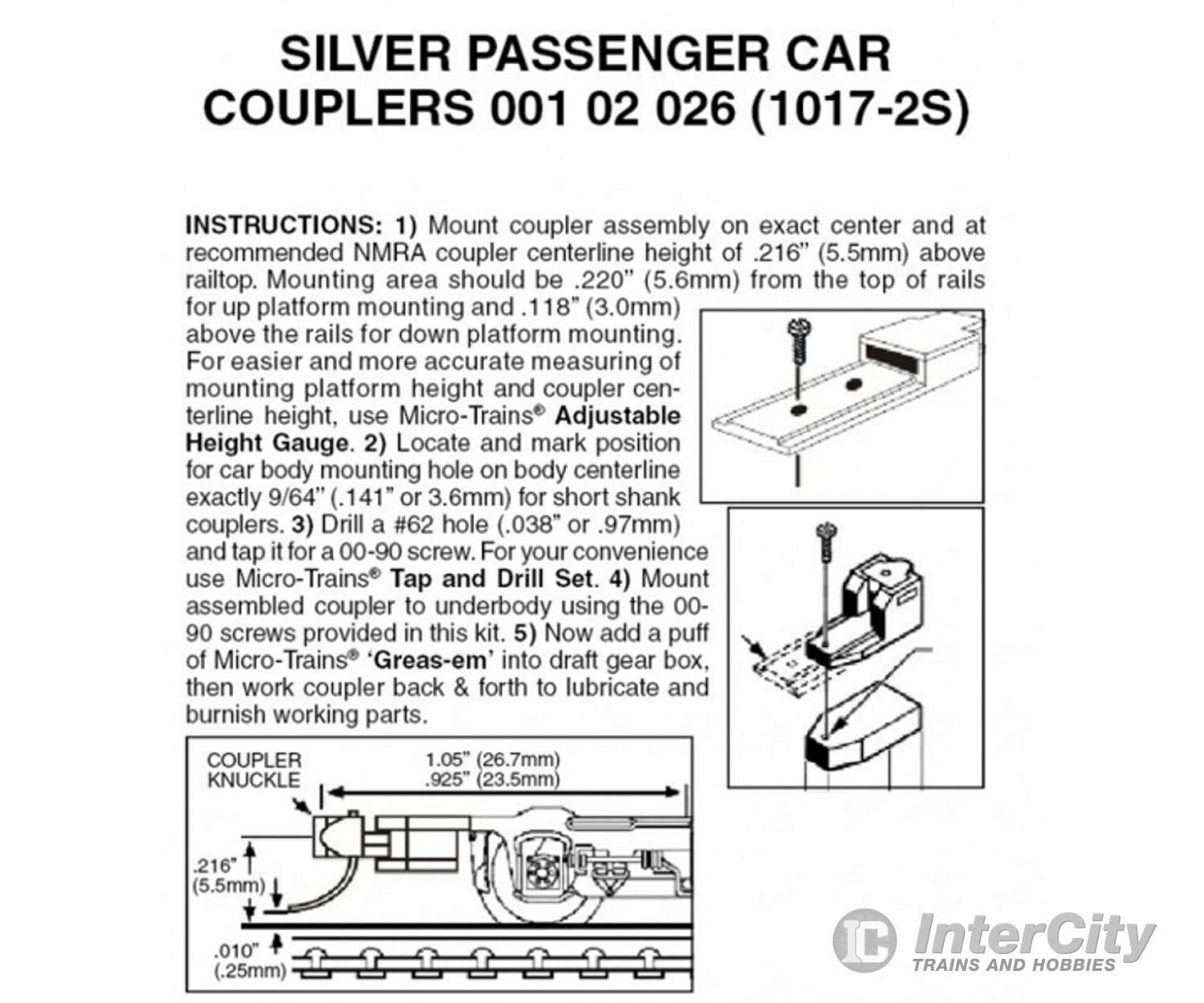 Micro Trains 102026 1017-2 Coupler - Assembled Silver 2 Pair Couplers & Trucks