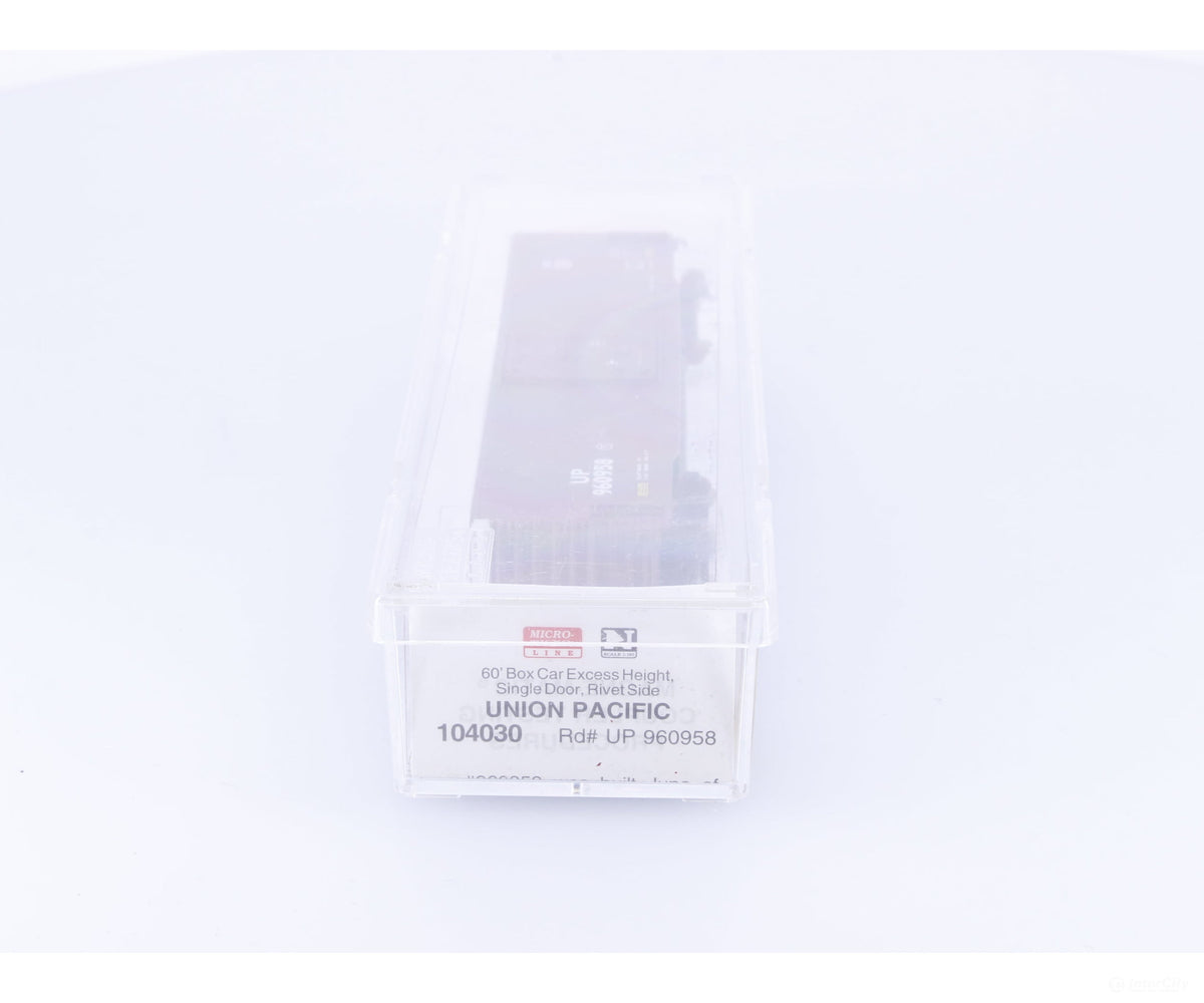 Micro Trains 104030 N 60’ Excess Height Rivet Side Single Door Boxcar Union Pacific (UP) 960958 - Freight Cars