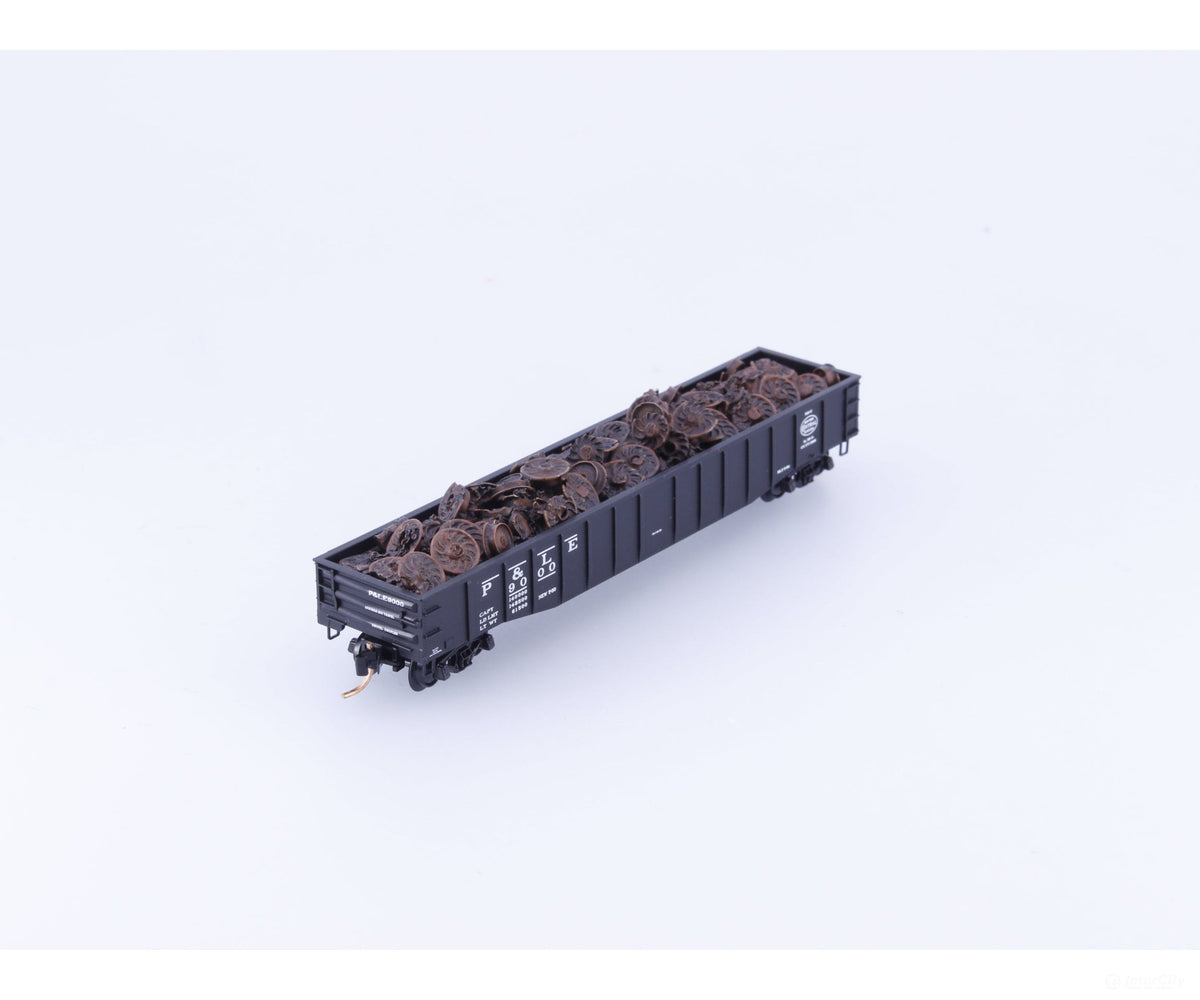 Micro Trains 105580.1 N 50’ Fishbelly Side Gondola w/ Rail Wheel Load Pittsburgh and Lake Erie Railroad (P&LE) 9000