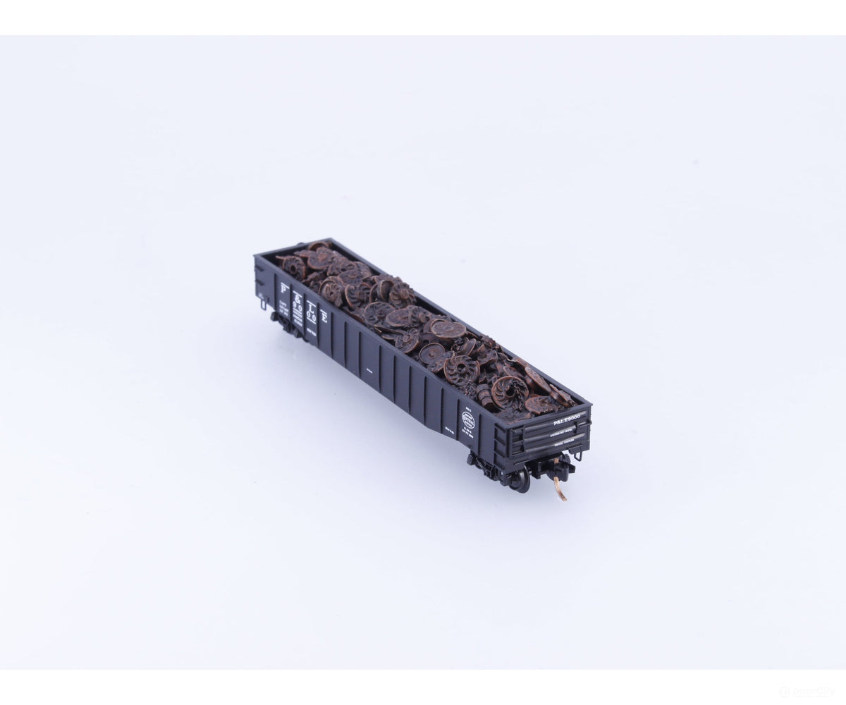 Micro Trains 105580.1 N 50’ Fishbelly Side Gondola w/ Rail Wheel Load Pittsburgh and Lake Erie Railroad (P&LE) 9000