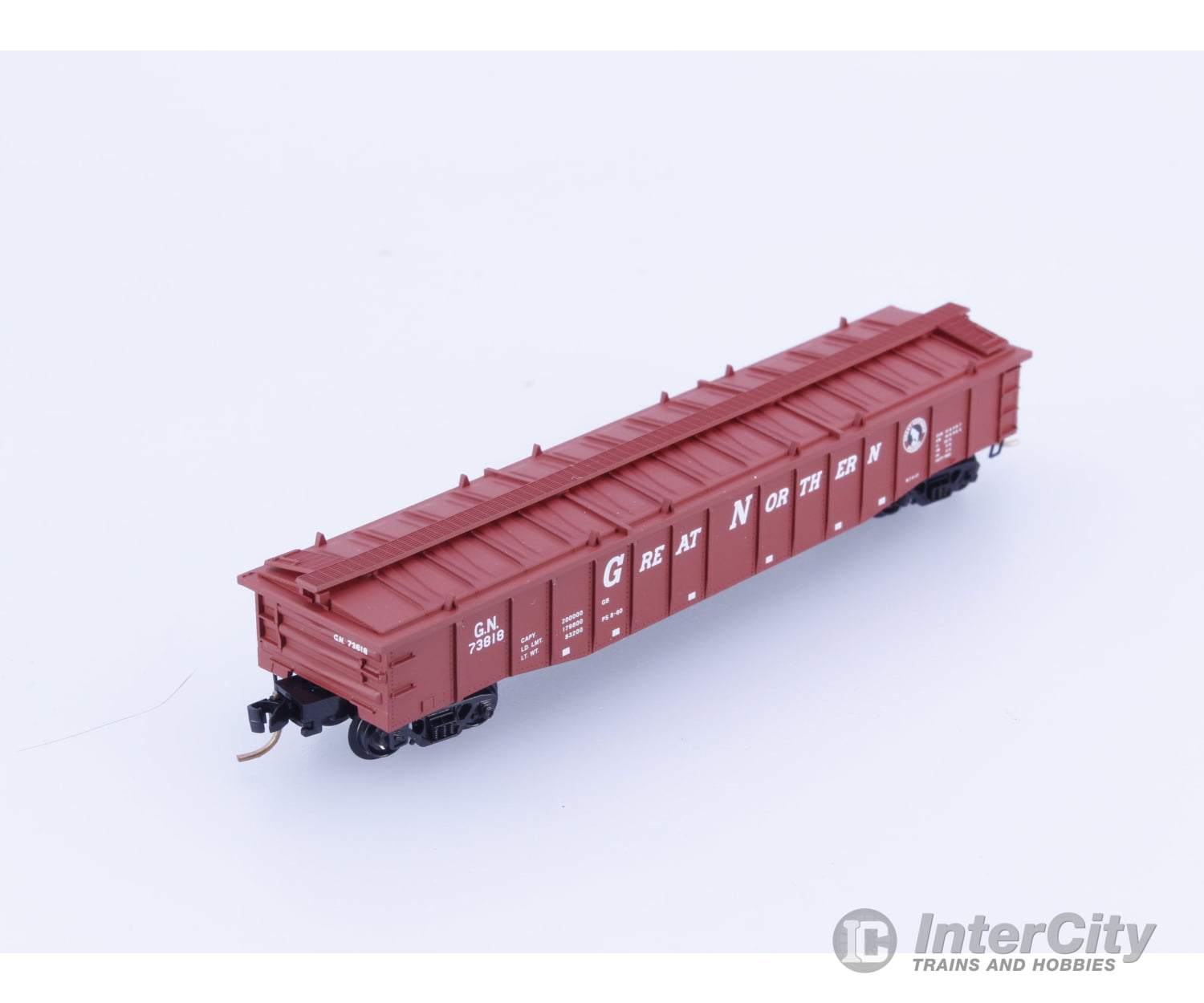 Micro Trains 106210 N 50’ 15 Panel Steel Side Fixed End Low Cover Gondola Great Northern (GN) 73818 Freight Cars