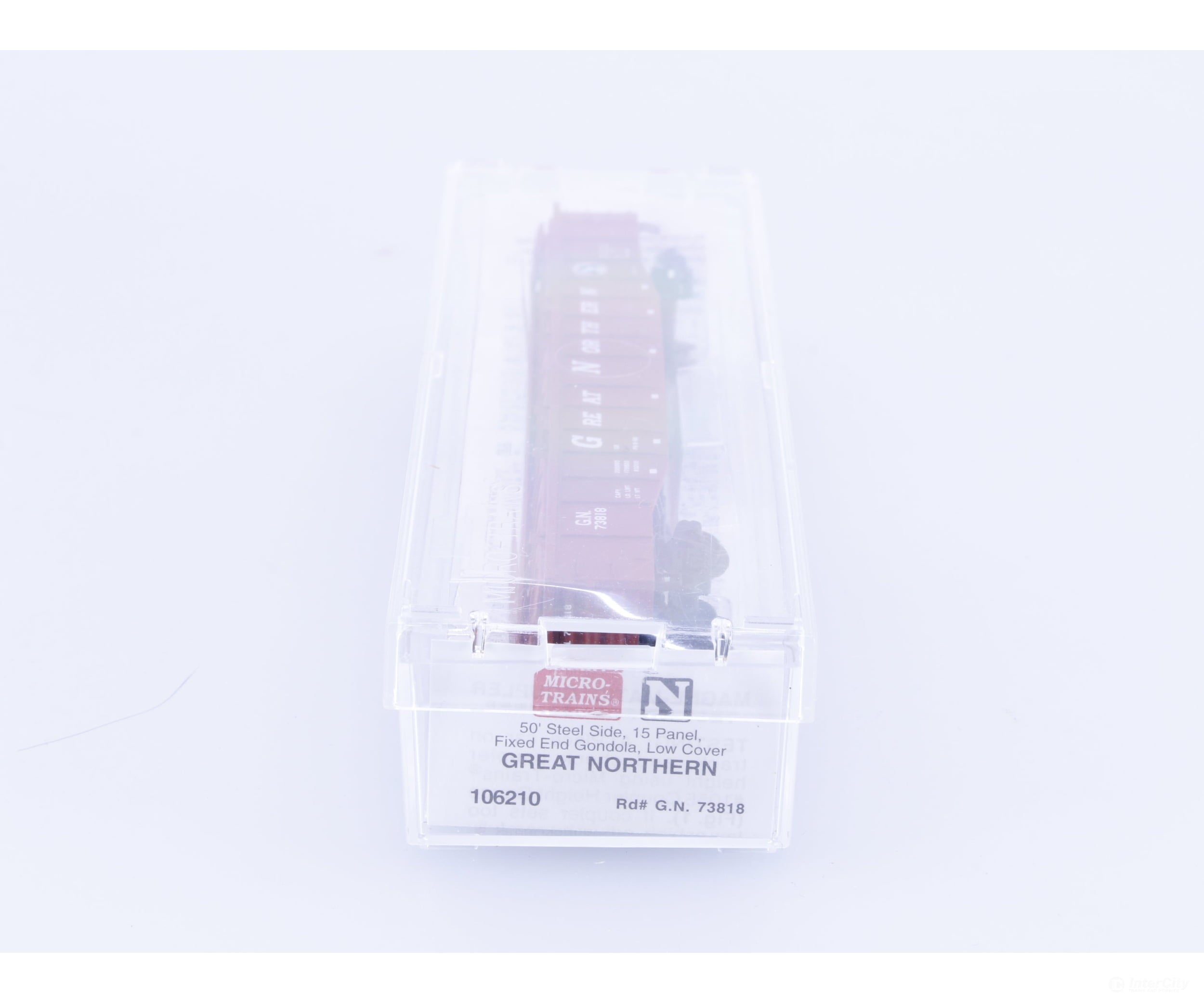 Micro Trains 106210 N 50’ 15 Panel Steel Side Fixed End Low Cover Gondola Great Northern (GN) 73818 Freight Cars