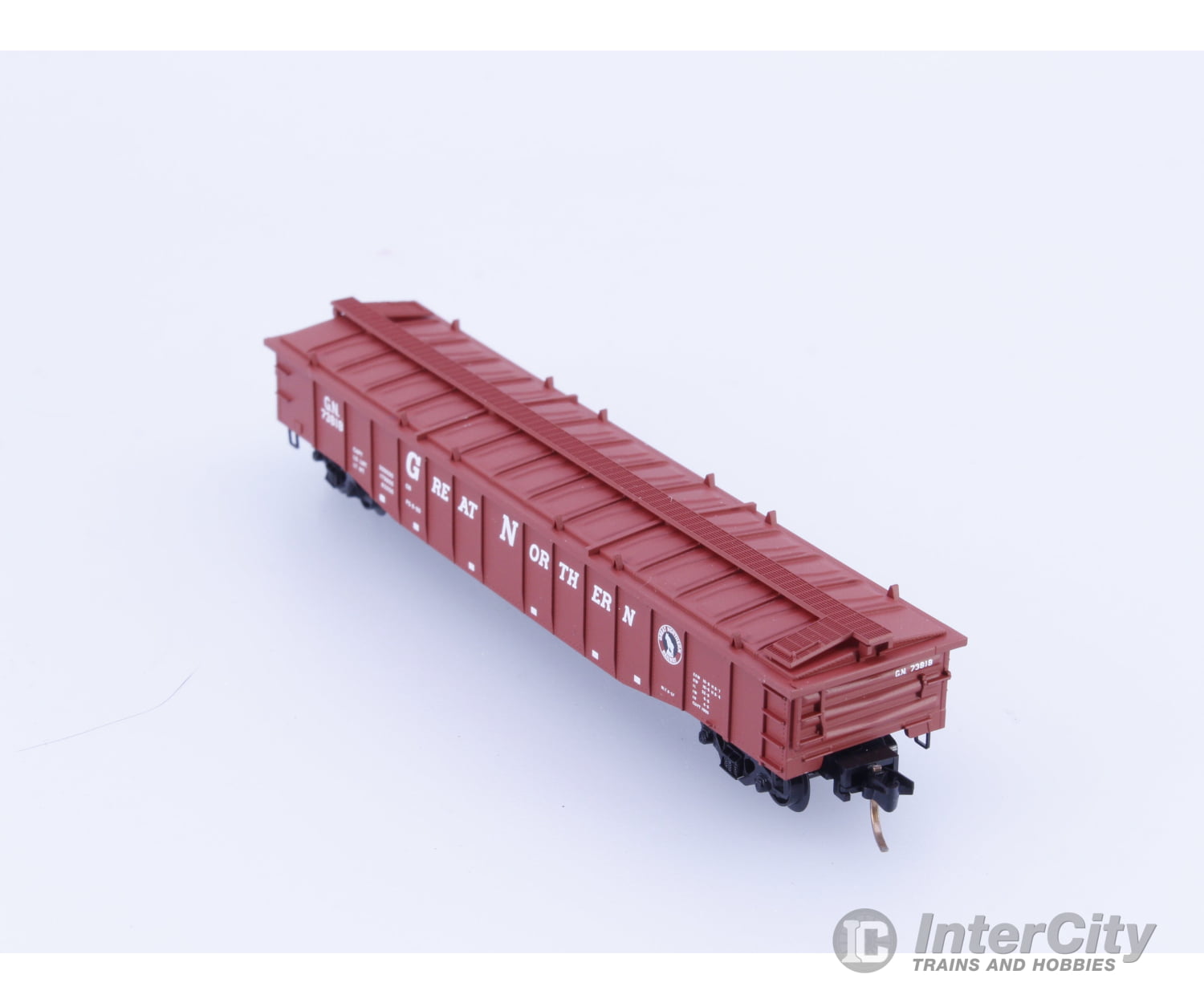 Micro Trains 106210 N 50’ 15 Panel Steel Side Fixed End Low Cover Gondola Great Northern (GN) 73818 Freight Cars