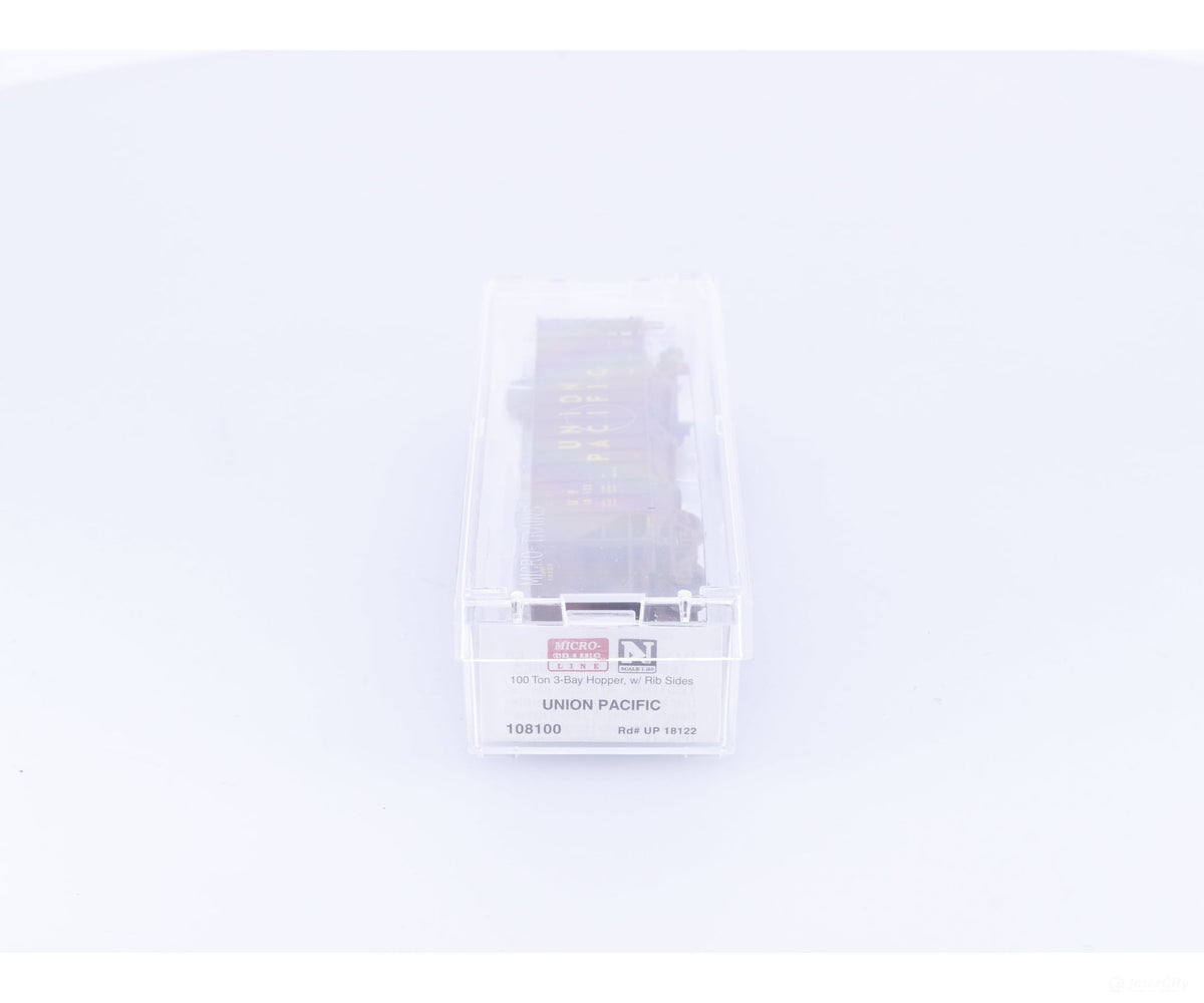 Micro Trains 108100 N 3 Bay Hopper 100 ton Rib Sides No Load Union Pacific (UP) 18122 (#1) - Freight Cars