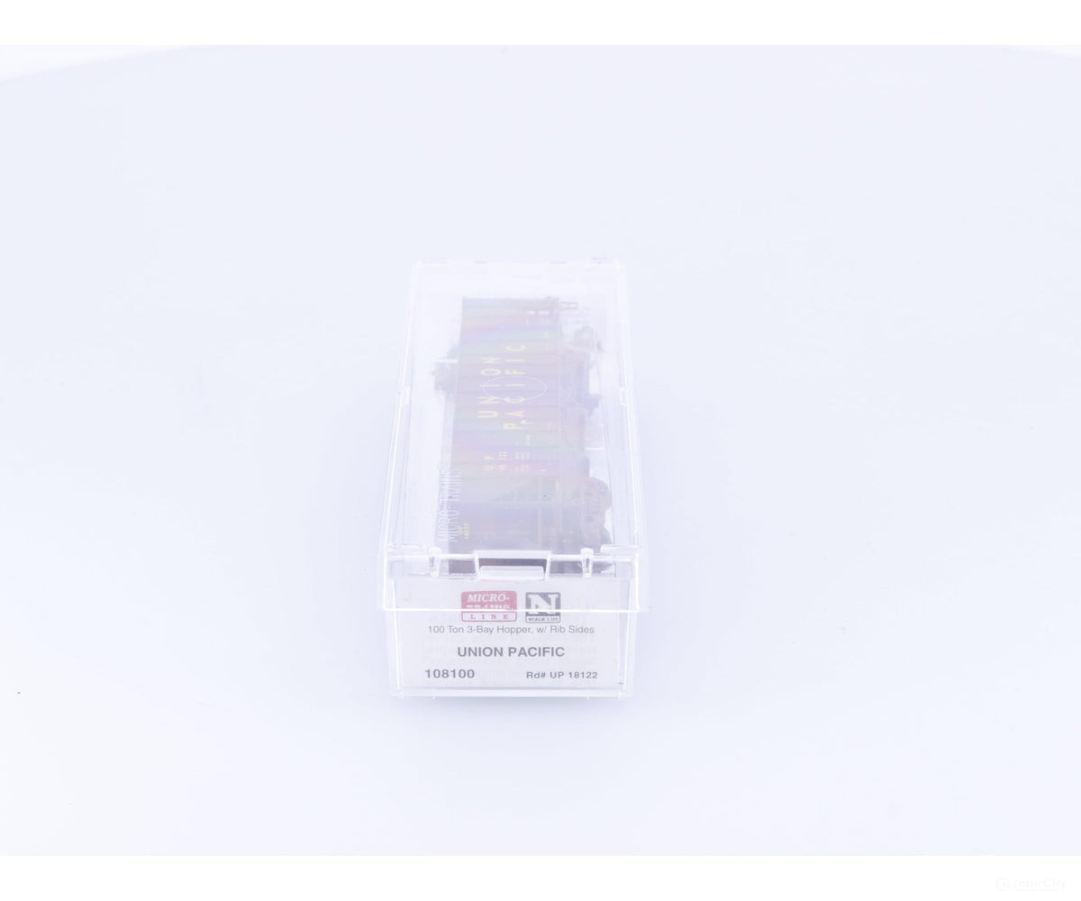 Micro Trains 108100 N 3 Bay Hopper 100 ton Rib Sides No Load Union Pacific (UP) 18122 (#7) - Freight Cars