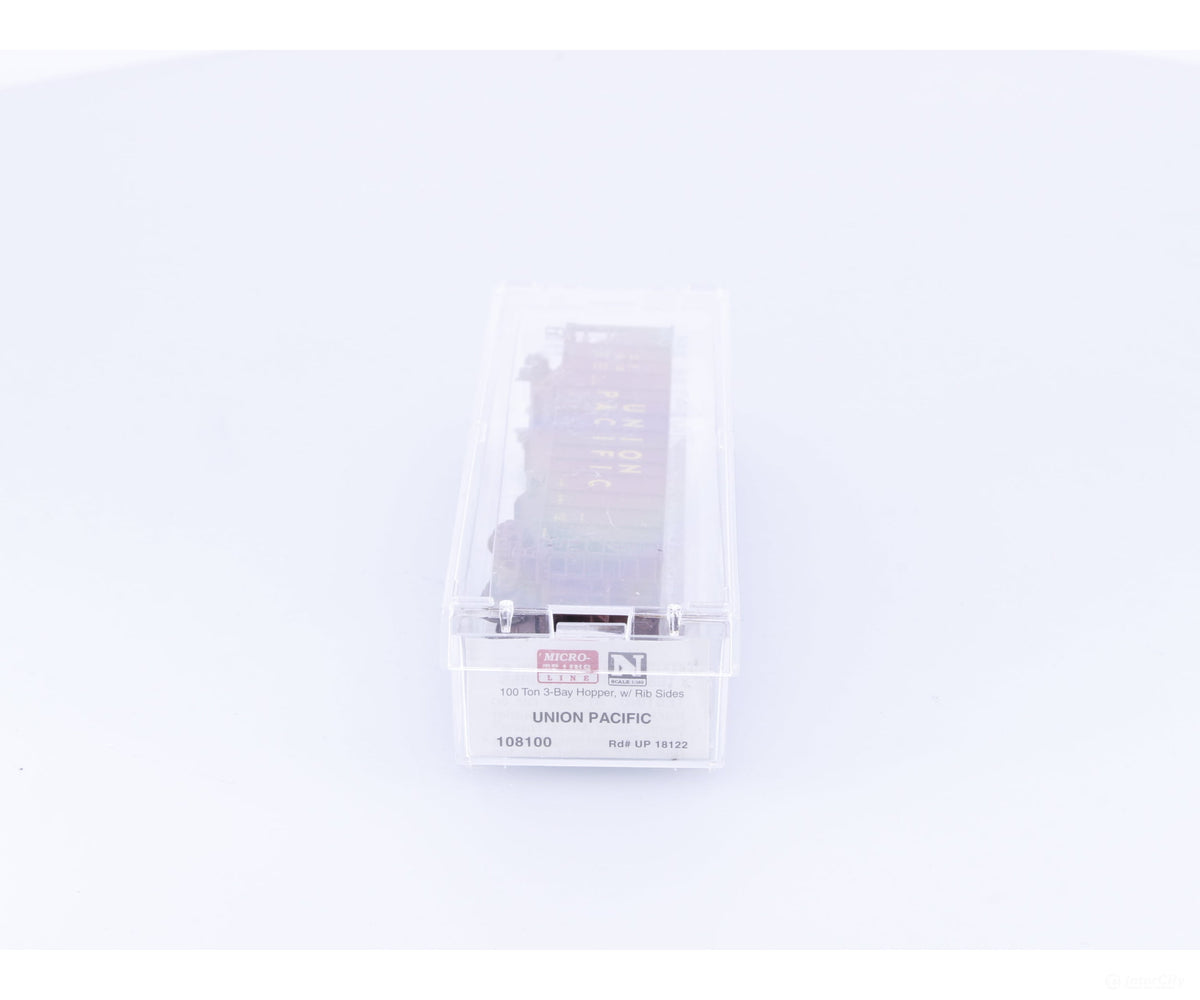 Micro Trains 108100 N 3 Bay Hopper 100 ton Rib Sides No Load Union Pacific (UP) 18122 (#3) - Freight Cars