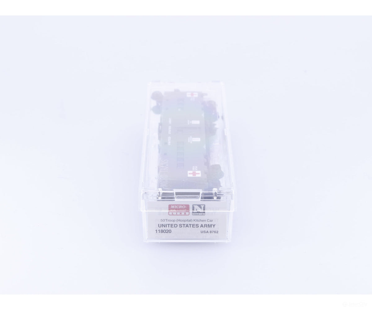 Micro Trains 118020 N 50’ Troop Hospital Kitchen Car United States Army (USAX) 8762 - Freight Cars