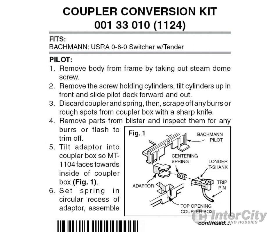 Micro Trains 133010 Locomotive Coupler Conversion Kits W/Pilot Face - Bachmann 0-6-0 Usra Switcher