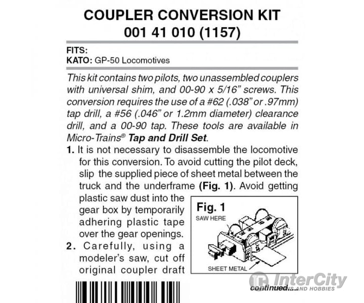 Micro Trains 141010 Locomotive Coupler Conversion Kits W/Pilot Face - Kato Gp50 (Black Pilot)