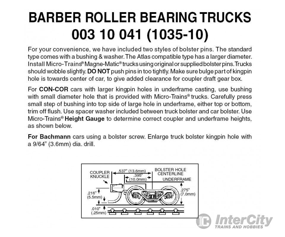 Micro Trains 310041 Barber Roller-Bearing Trucks - With Short Extended Couplers (Black) 10 Pairs &