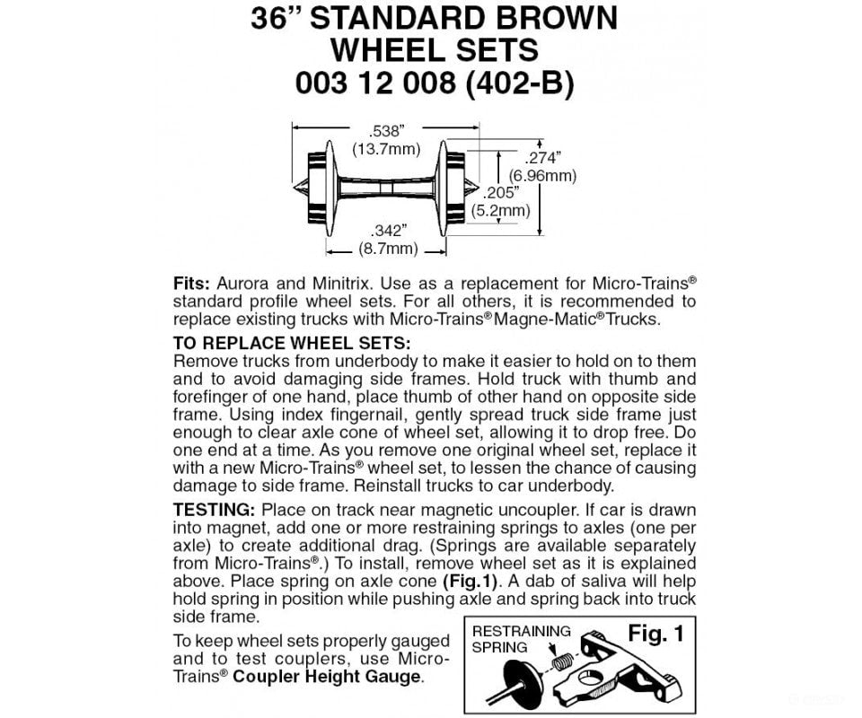Micro Trains 312008 36’ Standard Wheelsets (Nonmagnetic) - Brown Axles Pkg(48) Parts