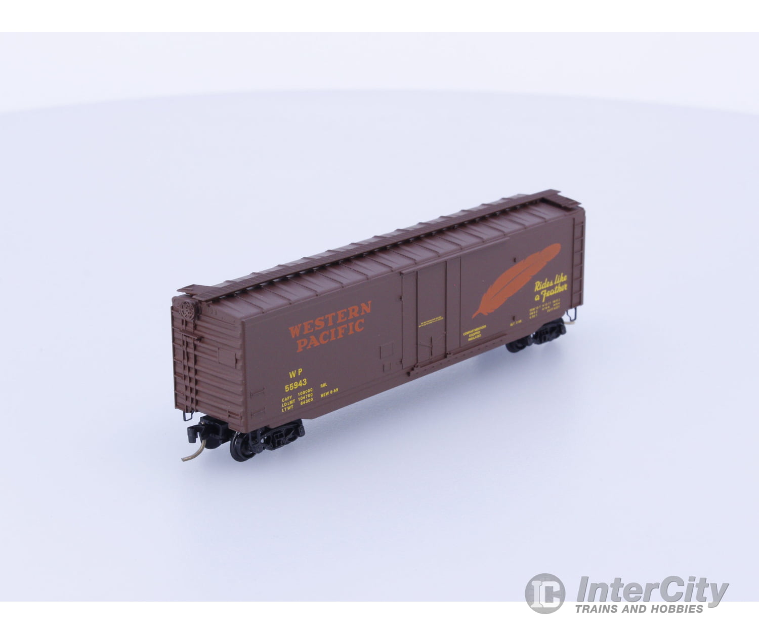 Micro Trains 32180 N 50’ Standard Box Car Plug Doors Western Pacific (WP) 55943 Freight Cars