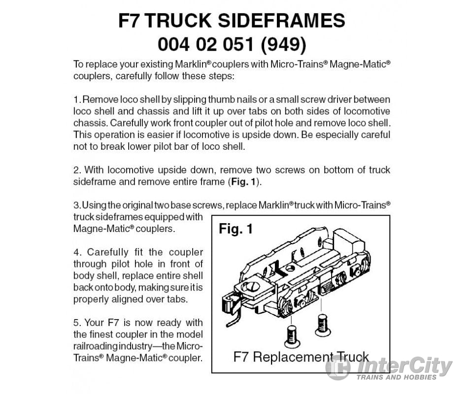 Micro Trains 402051 Truck Frame 1 Pair - F-7 Conversion Side Frames With Magne-Matic Short Extended