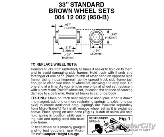 Micro Trains 412002 Wheelsets - 33 Diameter Axles (Brown) Pkg(12) Couplers & Trucks