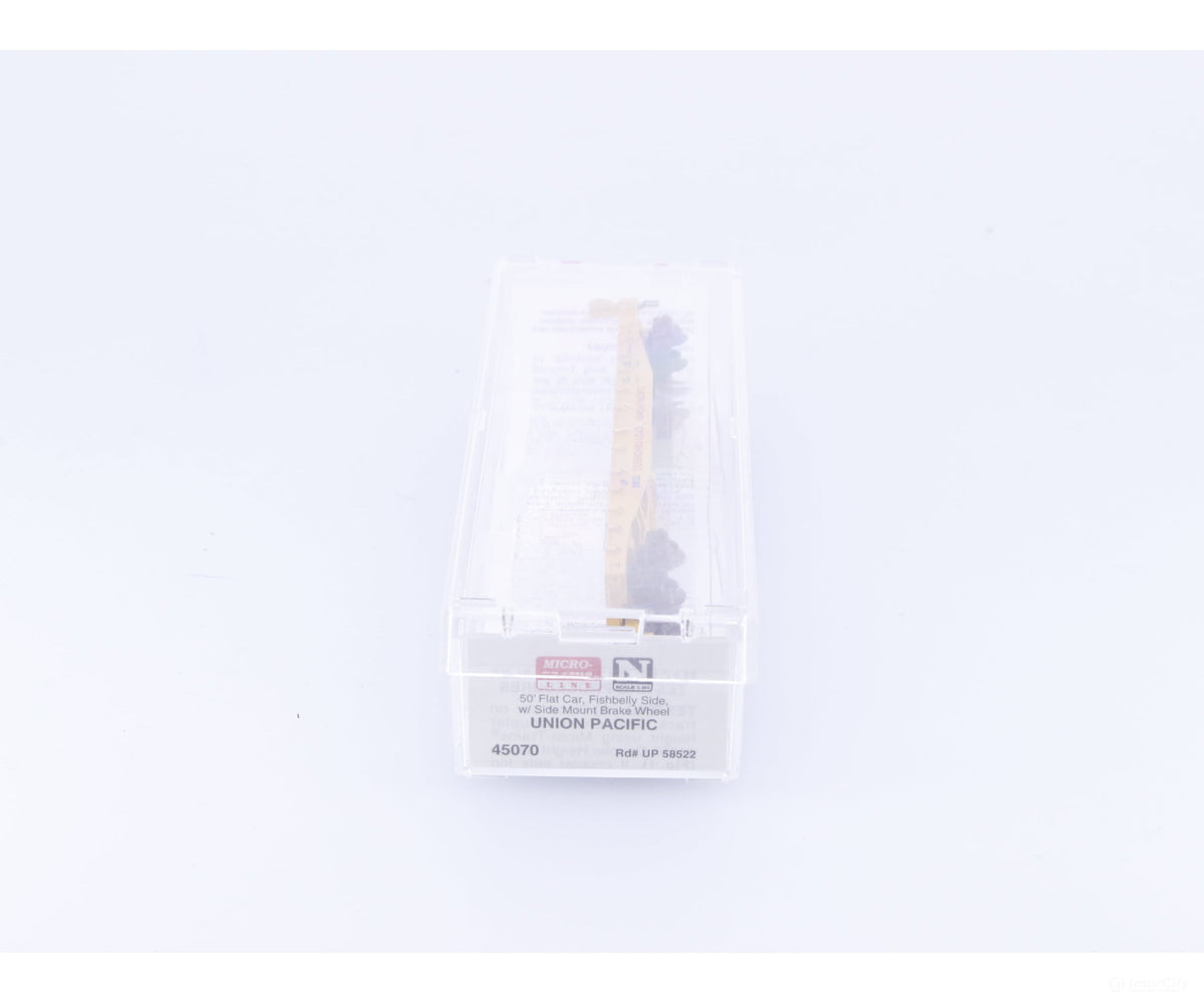 Micro Trains 45070 N 50’ Flat car Fishbelly Side w/Side Mount Brake Wheel #1 Union Pacific (UP) 58522 - Freight Cars