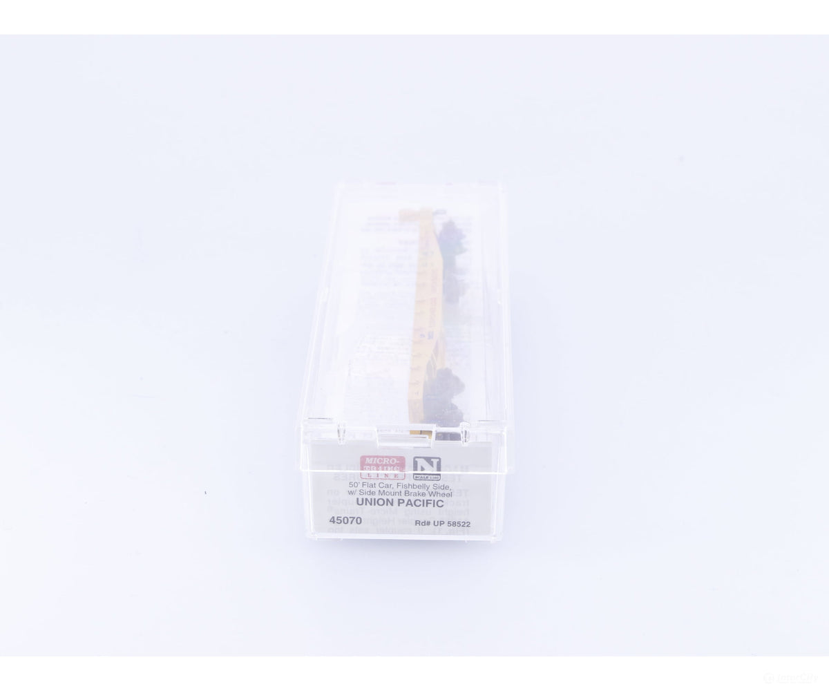 Micro Trains 45070 N 50’ Flat car Fishbelly Side w/Side Mount Brake Wheel #2 Union Pacific (UP) 58522 - Freight Cars