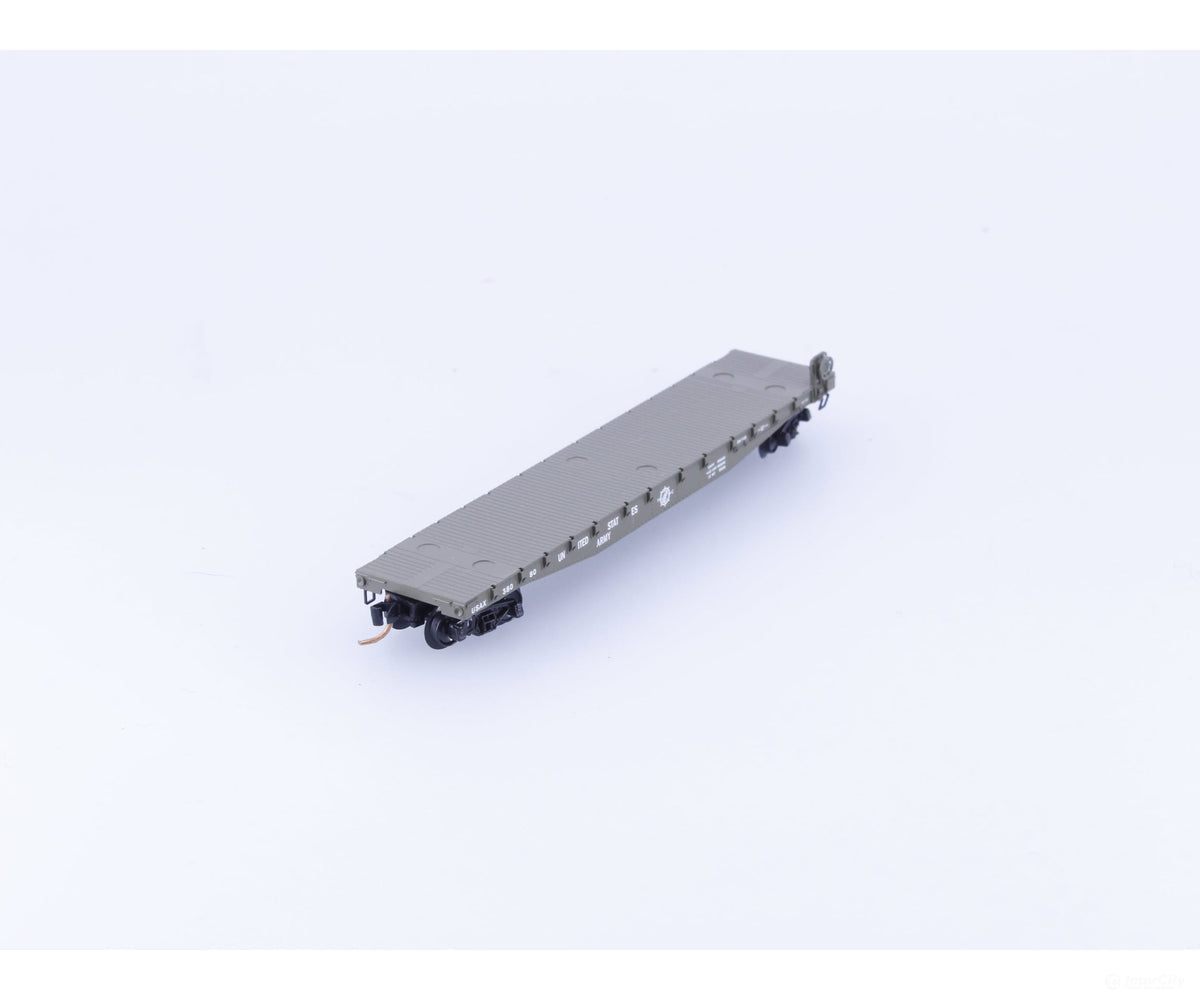 Micro Trains 45180 N 50’ Fishbelly Side Flatcar w side mount Brk Wheel United States Army (USAX) 38080 - Freight Cars