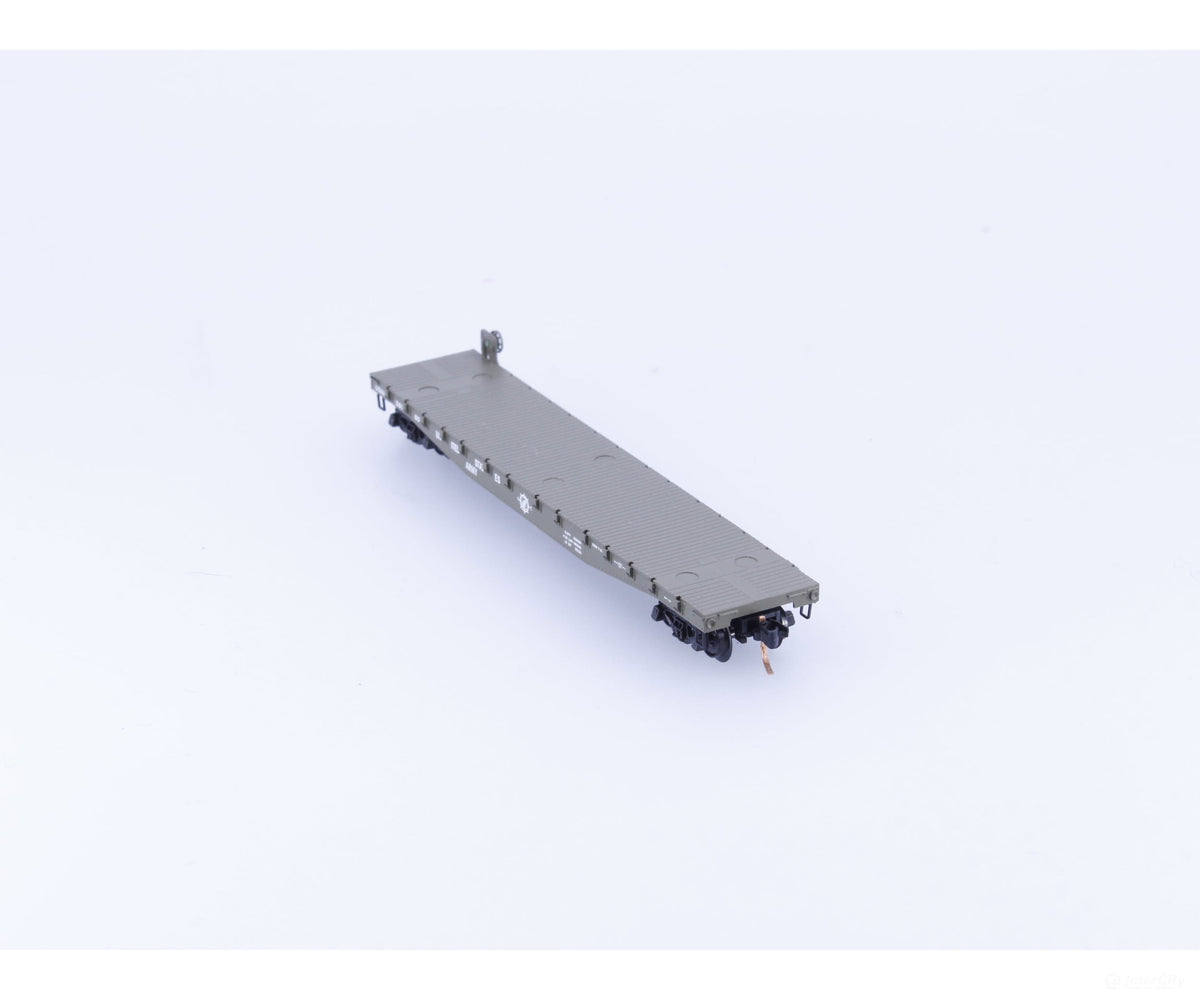 Micro Trains 45180 N 50’ Fishbelly Side Flatcar w side mount Brk Wheel United States Army (USAX) 38080 - Freight Cars