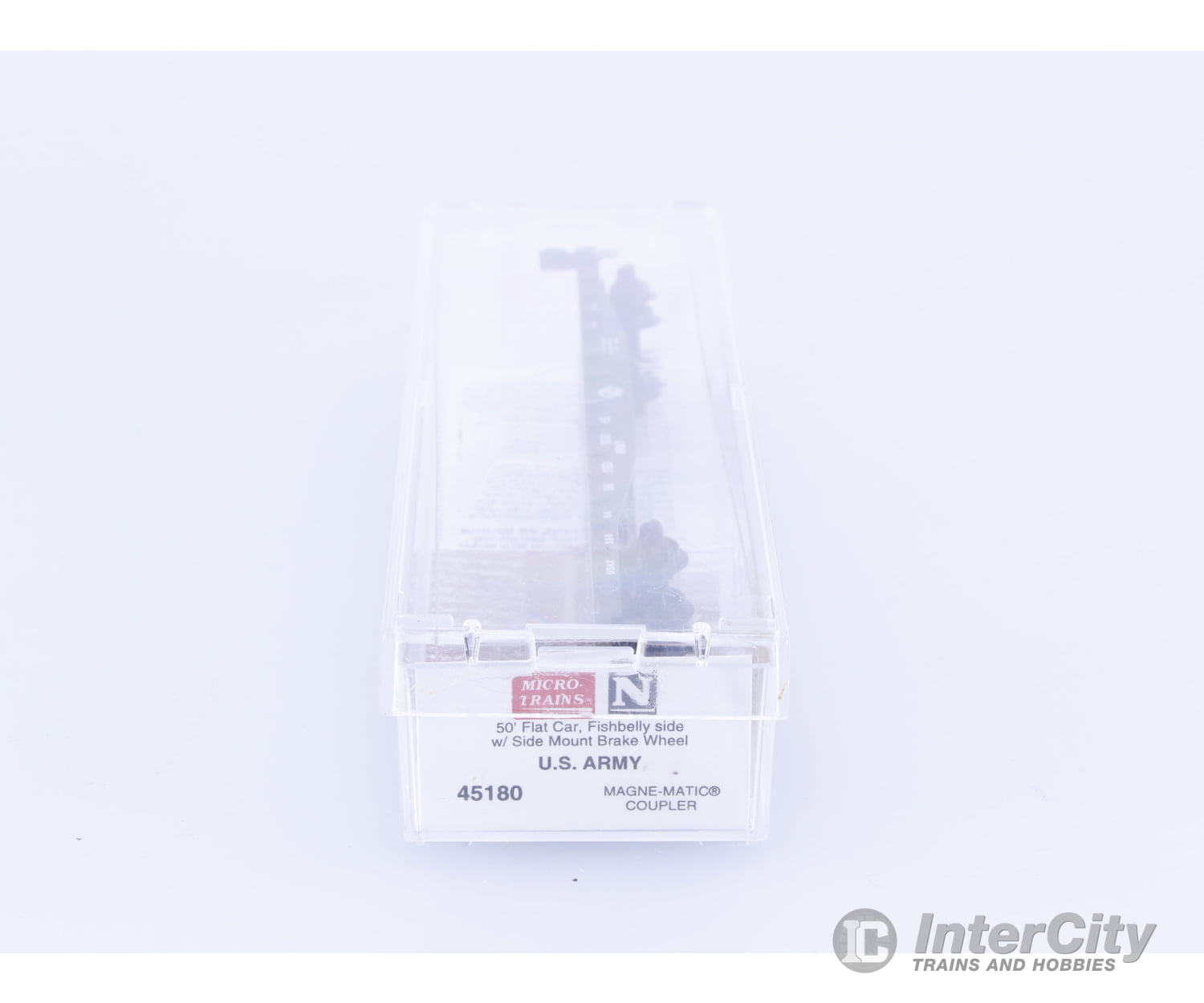 Micro Trains 45180 N 50’ Fishbelly Side Flatcar with Side Mount Brake Wheel United States Army (USAX) 38064 Freight Cars