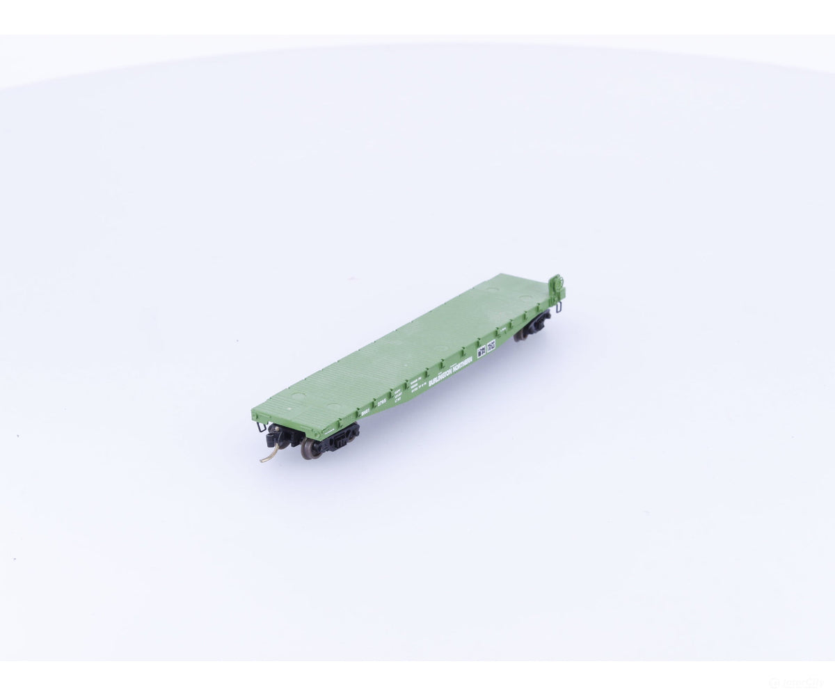 Micro Trains 45200 N 50’ Fishbelly Side Flatcar w side mount Brk Wheel #1 Burlington Northern (BN) 612765 - Freight Cars