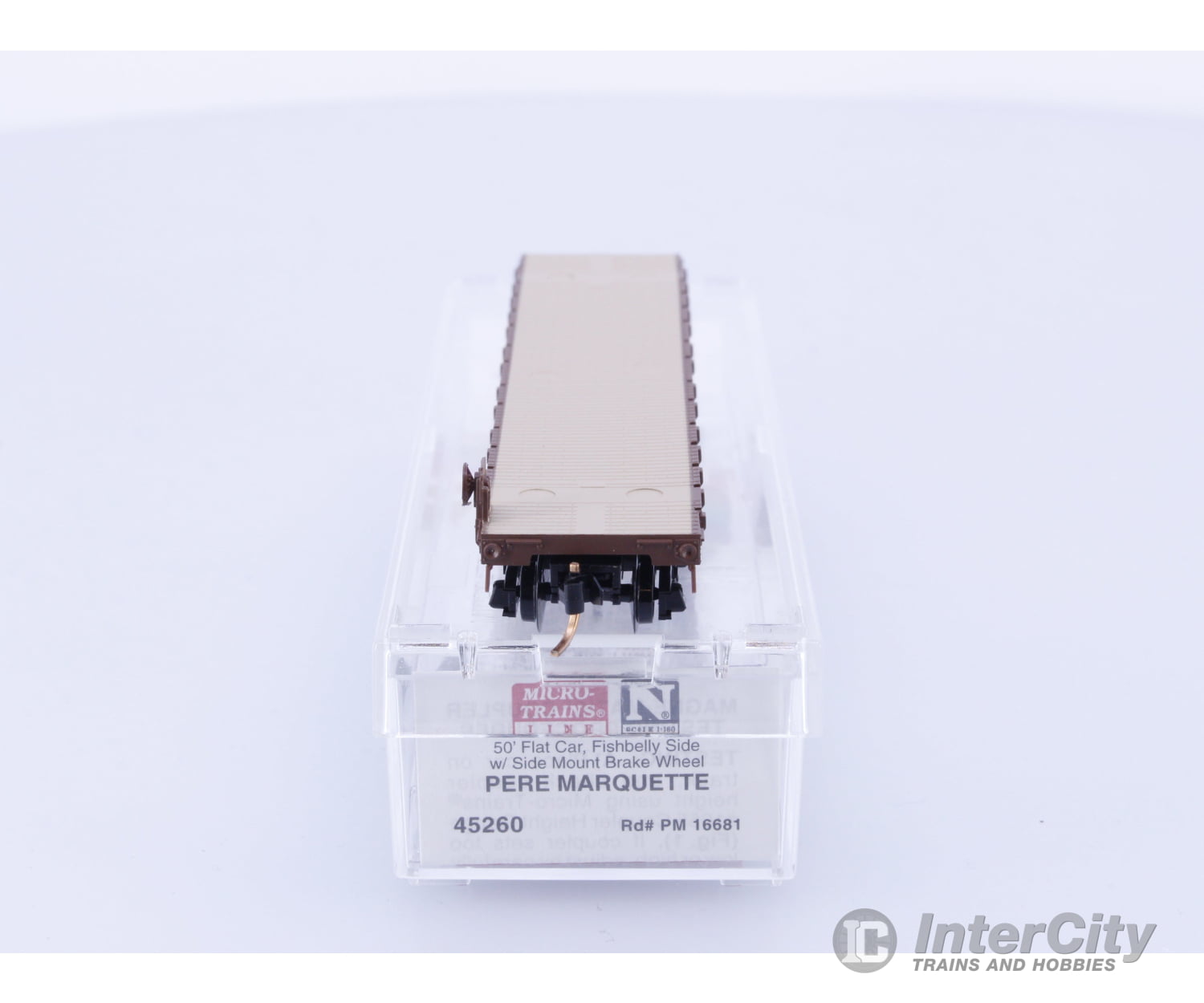 Micro Trains 45260 N 50’ Flat car Fishbelly Side w/Side Mount Brake Wheel Pere Marquette 16681 Freight Cars