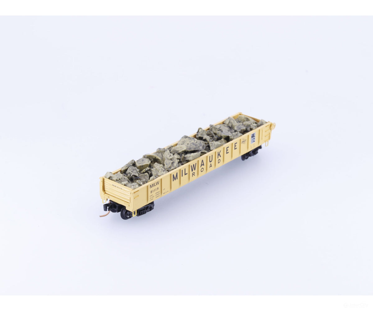 Micro Trains 48110.2 N 50’ Straight Side Gondola w/ Rock Load Milwaukee Road (MILW) 81119 - Freight Cars
