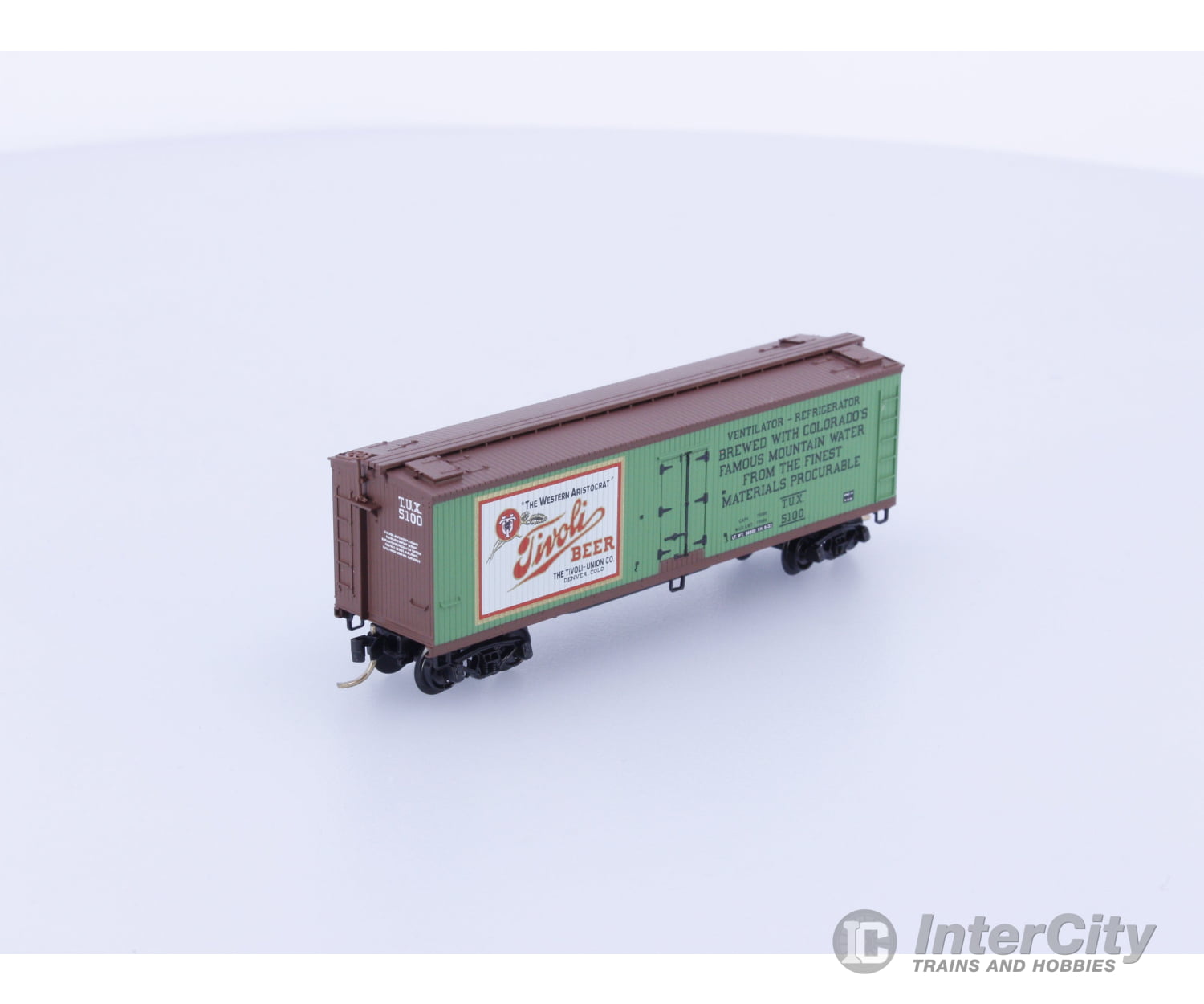 Micro Trains 49440 N 40’ Double-Sheathed Wood Reefer w/Vertical Brake Wheel Tivoli Beer 5100 Freight Cars