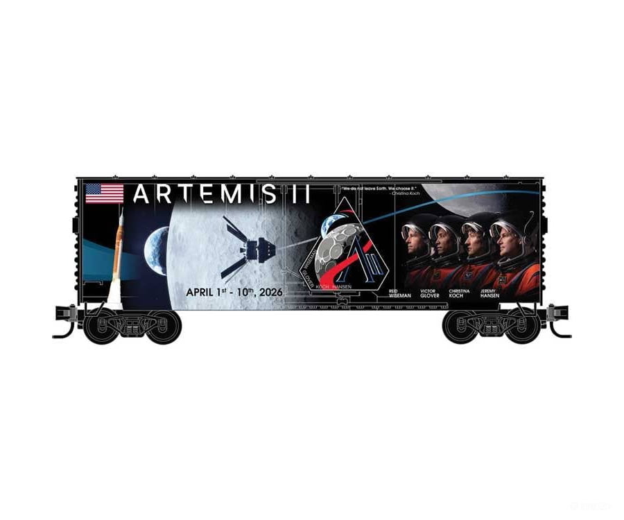 Micro Trains HO 310010003 AAR 40’ Insulated Plug-Door Boxcar - Kit - Artemis II Mission Commemorative (black blue red)