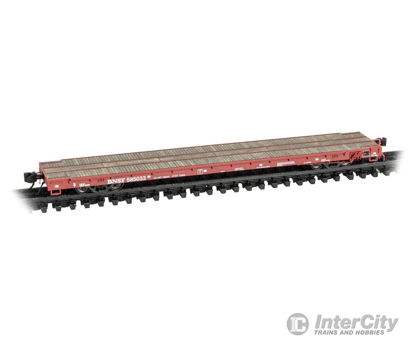 Micro Trains Line N 13400021 Thrall 60’ Flatcar Burlington Northern Santa Fe #585033 (Boxcar Red)