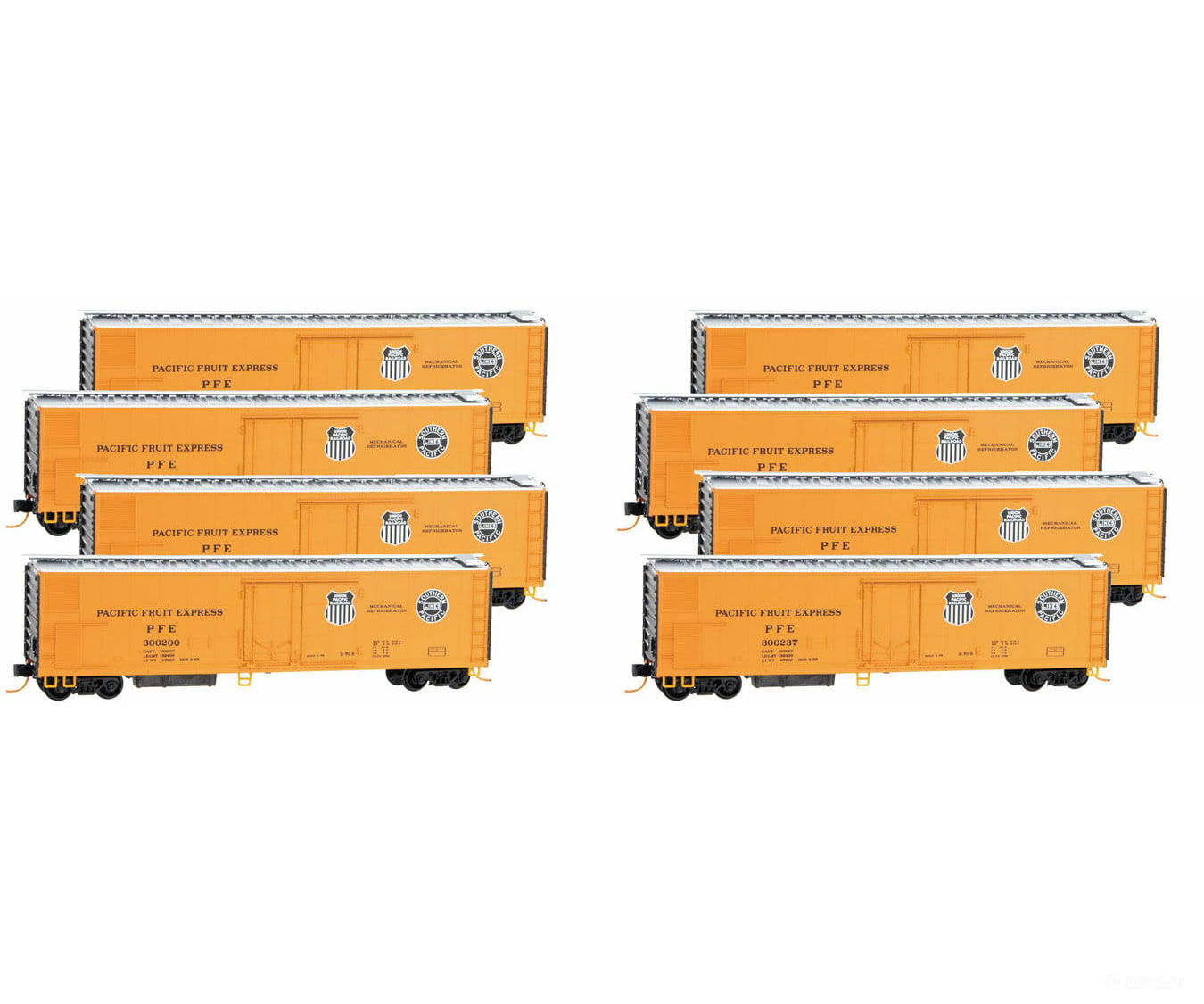 Micro Trains Line N 51 3-3/4 Riveted Side Mechanical Reefer 8-Car Runner Pack - Ready To Run Pacific
